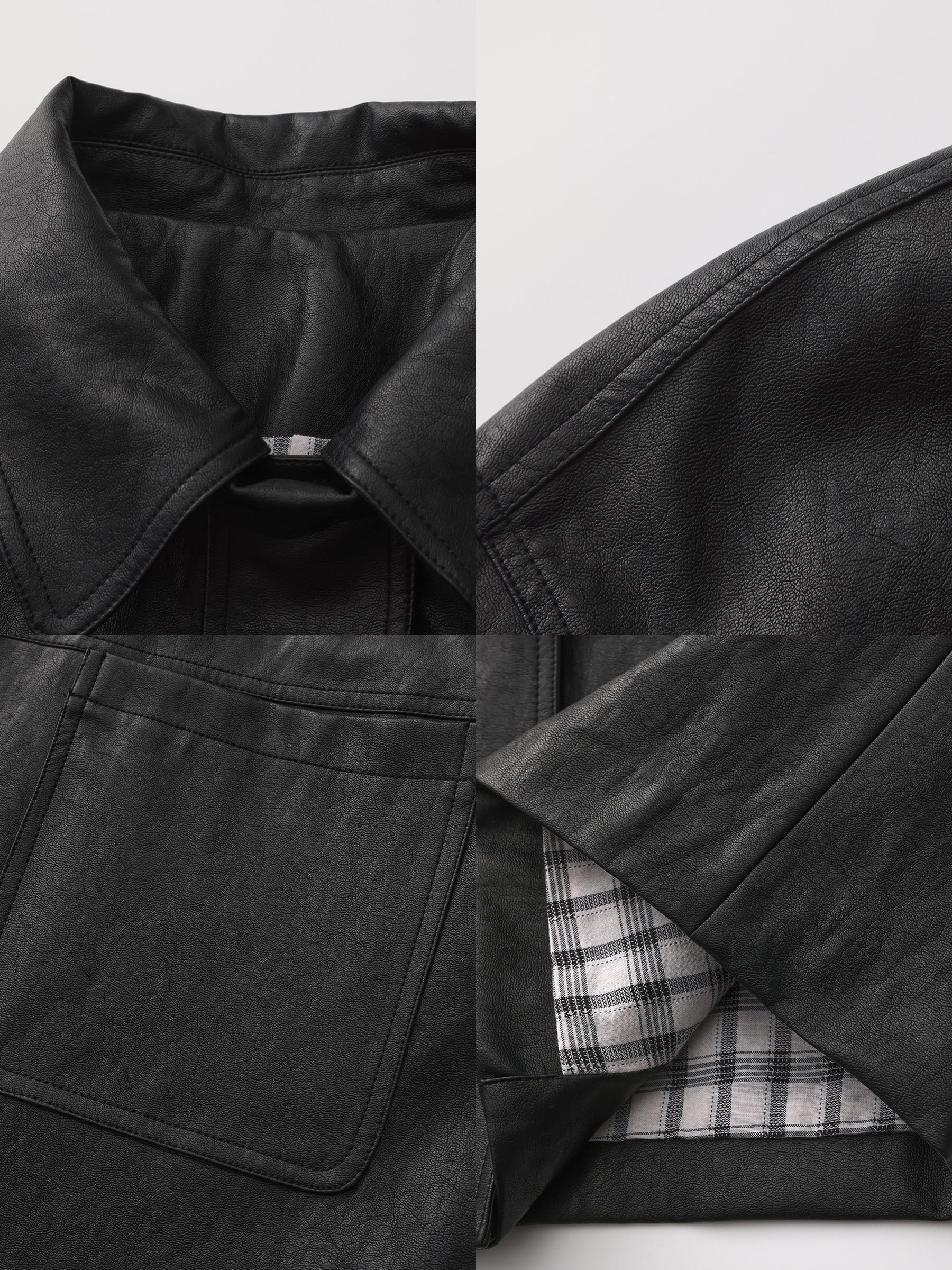 Stand Collar Oversized Leather Jacket-9