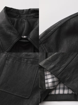Stand Collar Oversized Leather Jacket