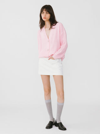 Casual V-Neck Ribbed Knit Cardigan with Wool Blend