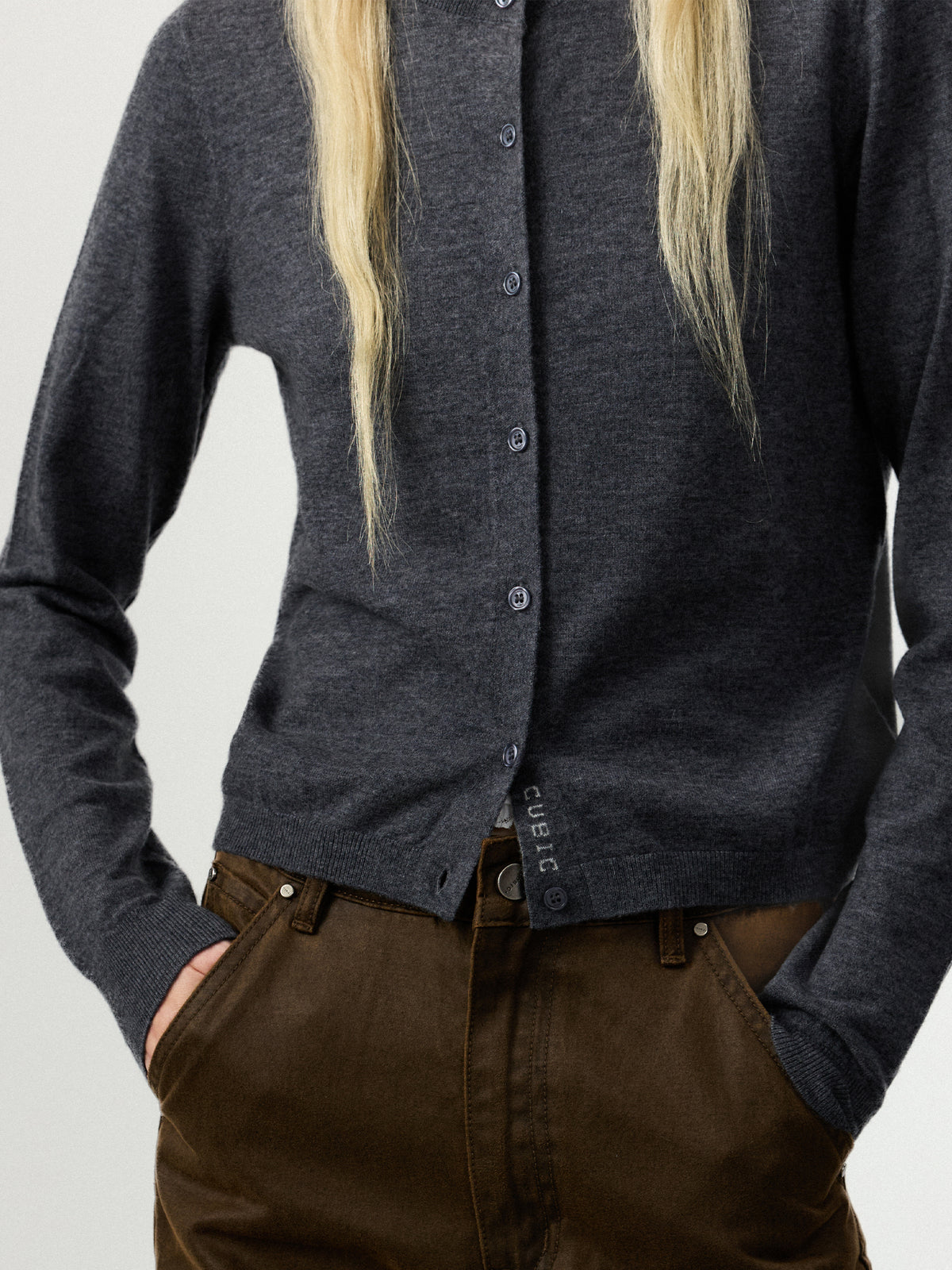 100% Wool Knit Cardigan with Crew Neck-10