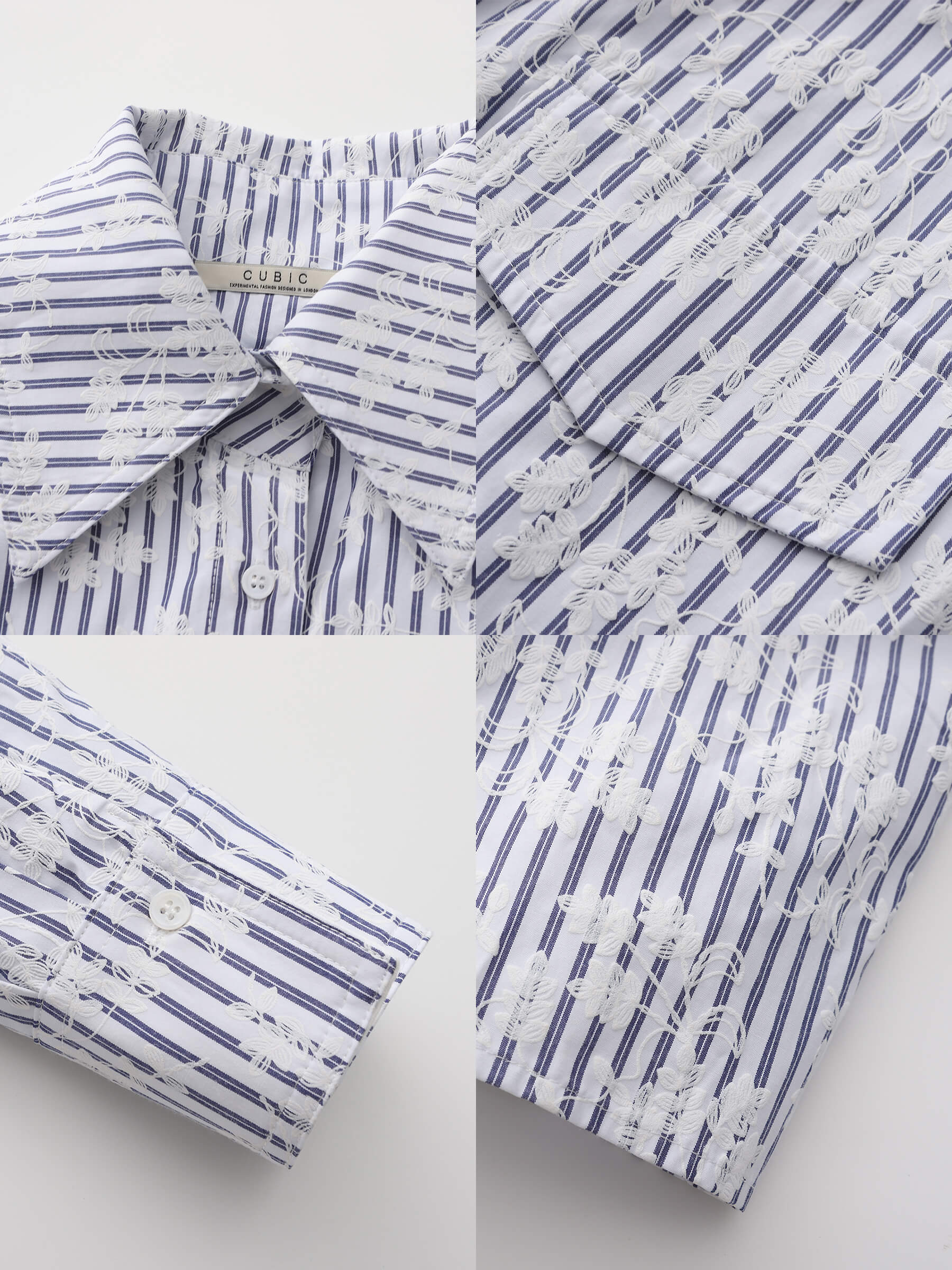 Blue and White Striped Long Sleeves Shirt-8