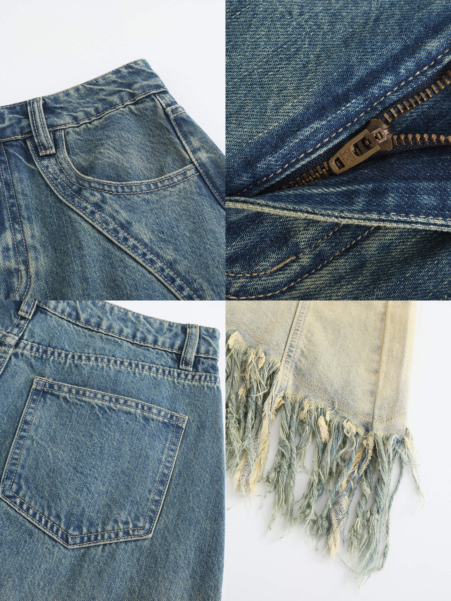 Stone Washed Demin Skirt with Frayed Hem-10
