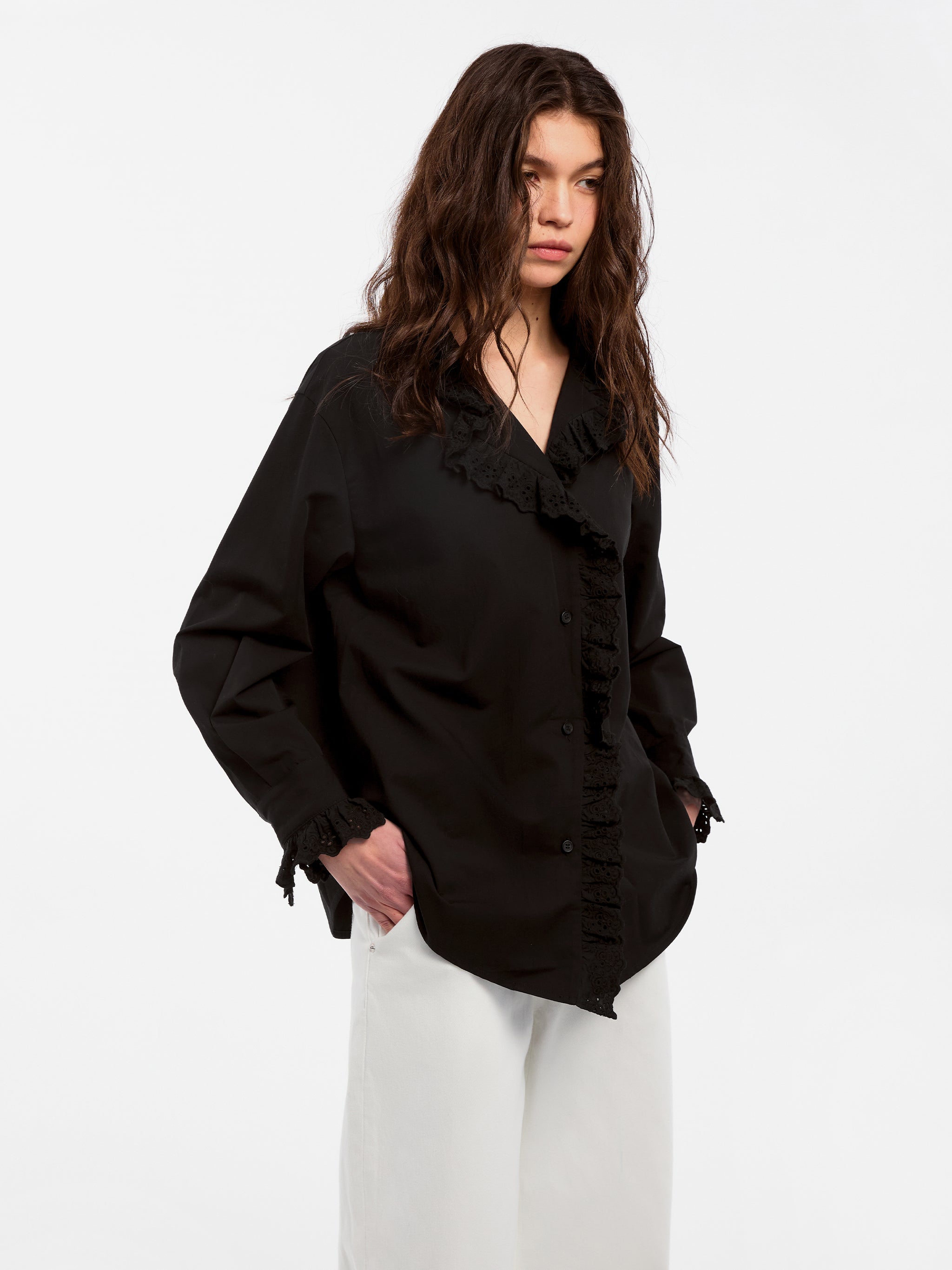 CUBIC Lace-Trimmed Linen Long-Sleeve Shirt-10