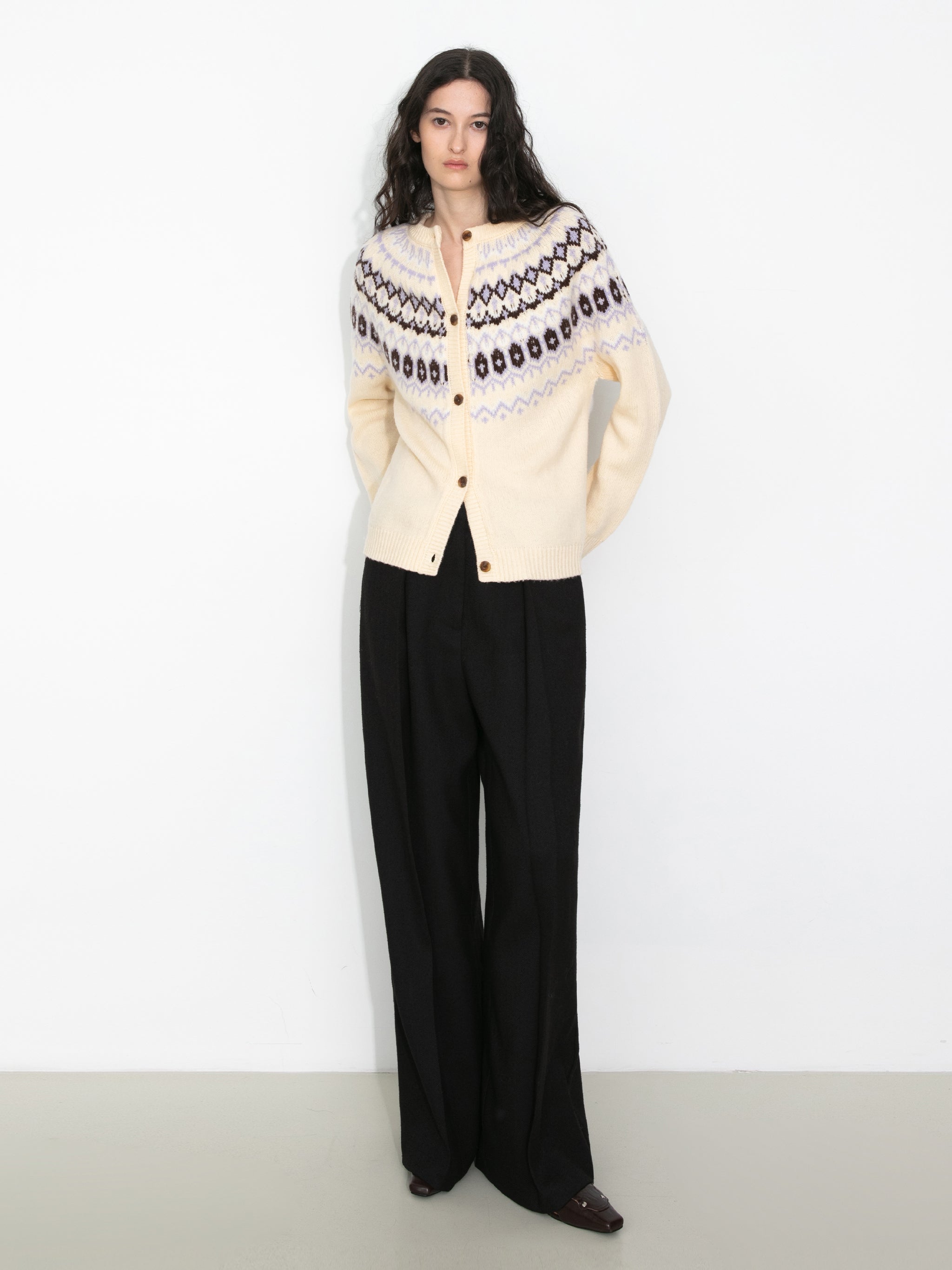 100% Wool Fair Isle Wool Knit Cardigan-10