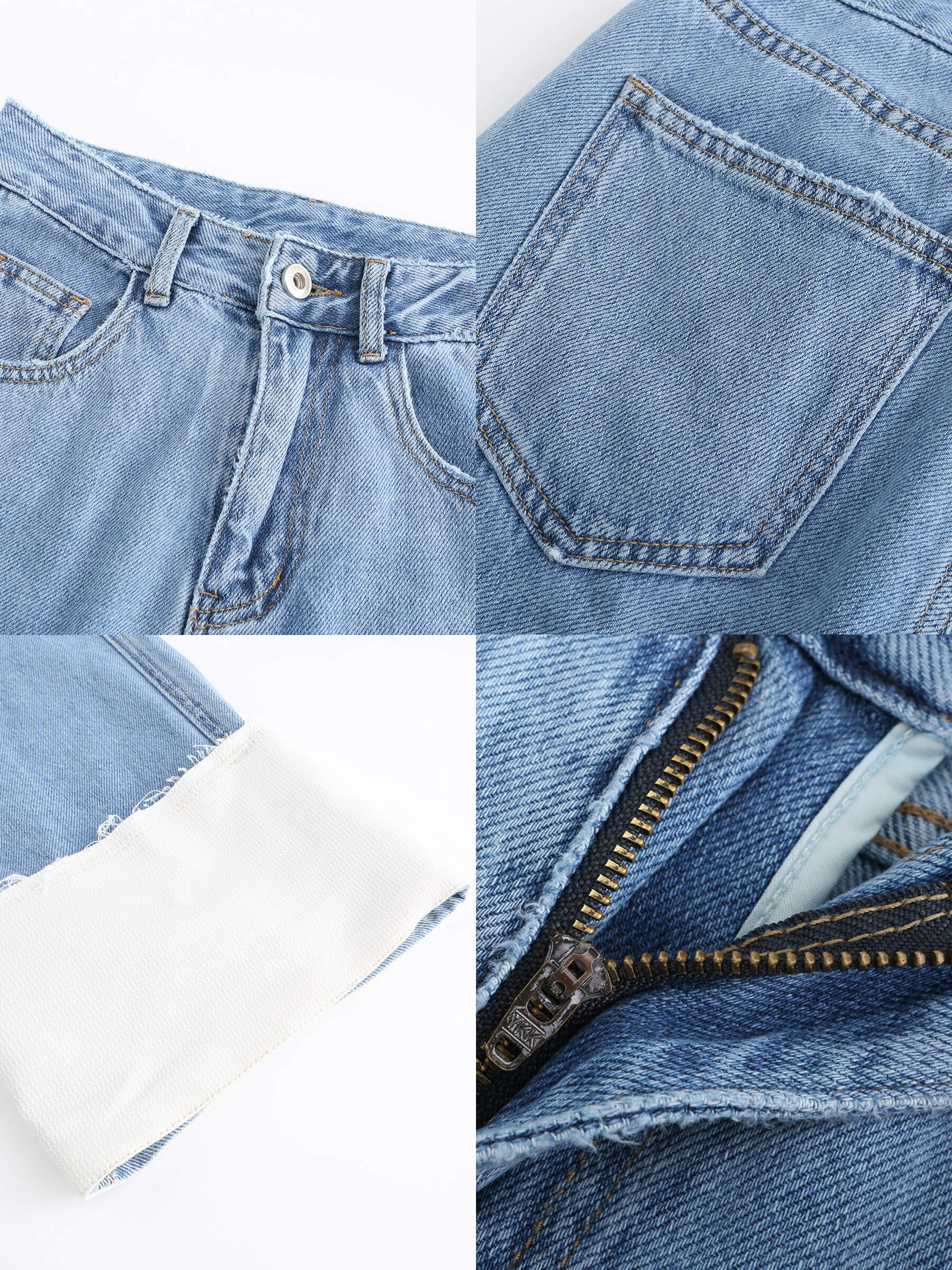 Blue and White Turn-Up Jeans-10