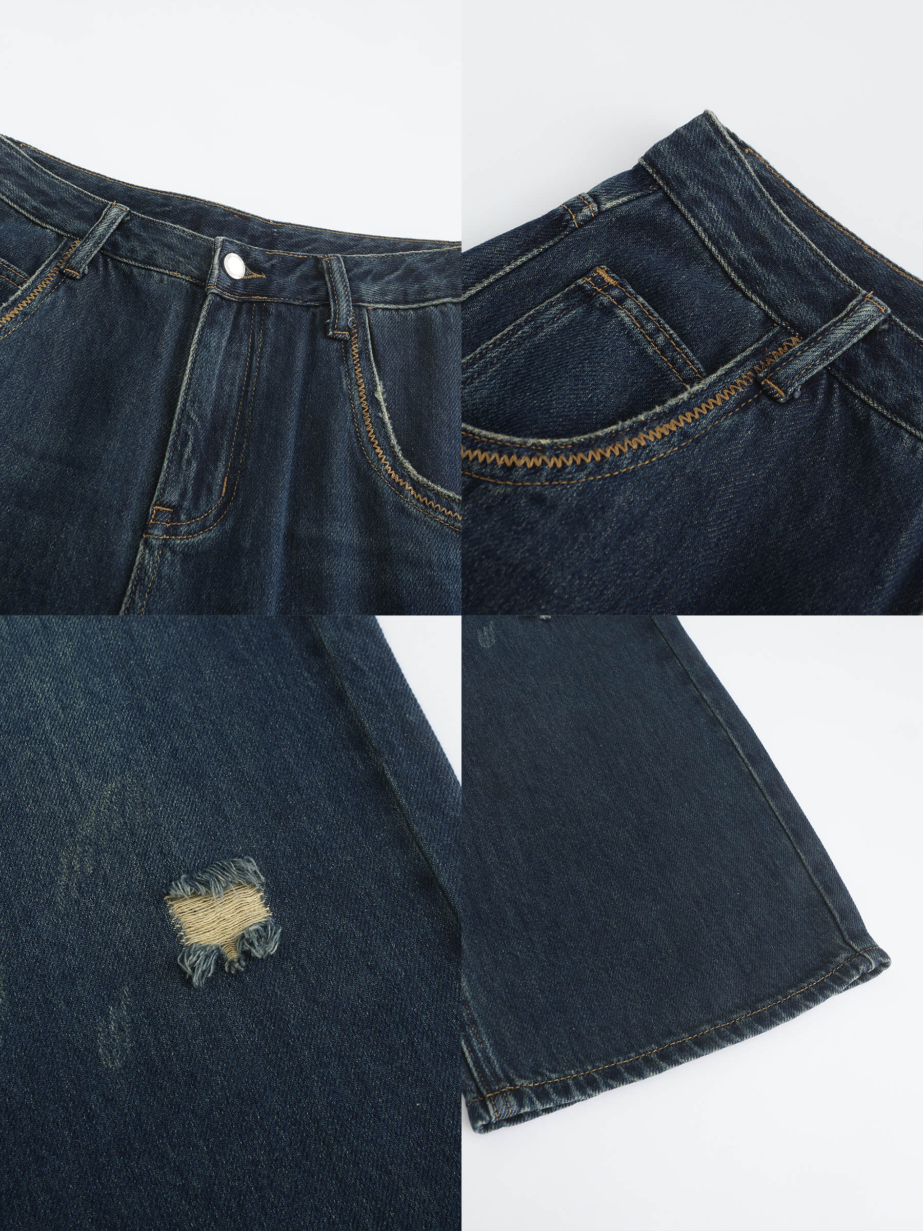 Hole Washed Straight Jeans-10