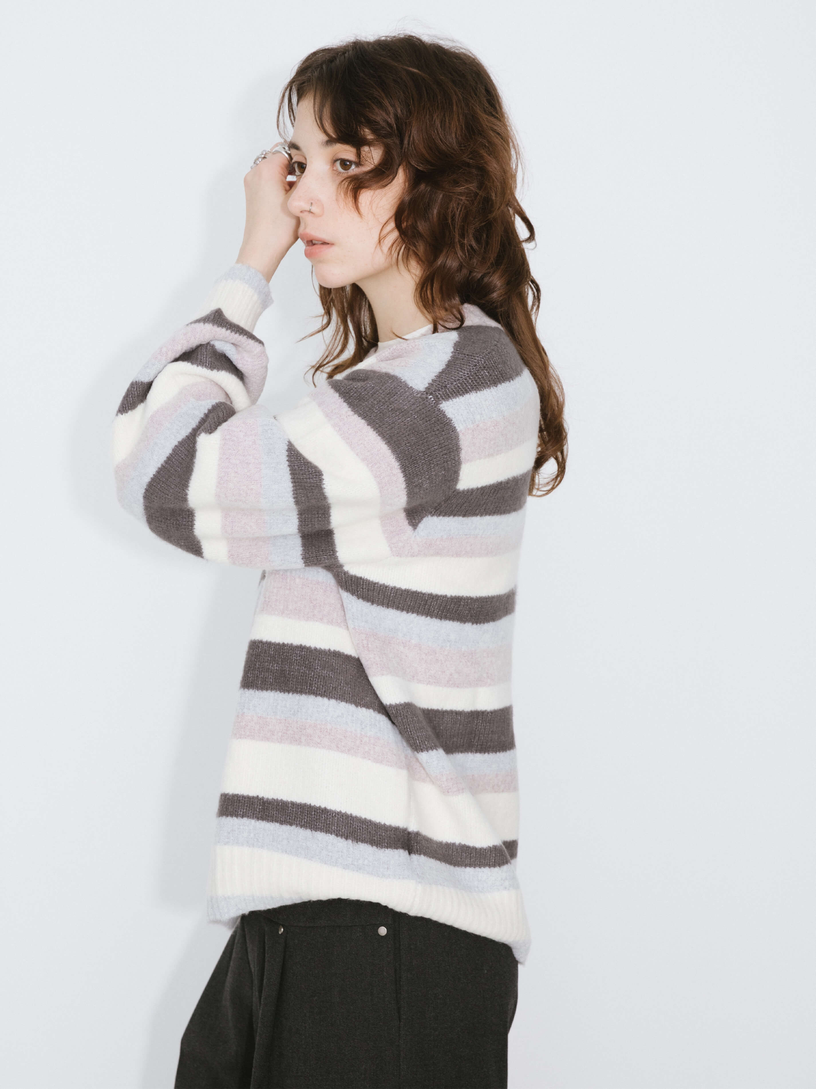 Oversized Striped Crew Knit Sweater-8