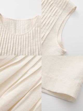 Pleated Sleeveless Blouse with Necklace