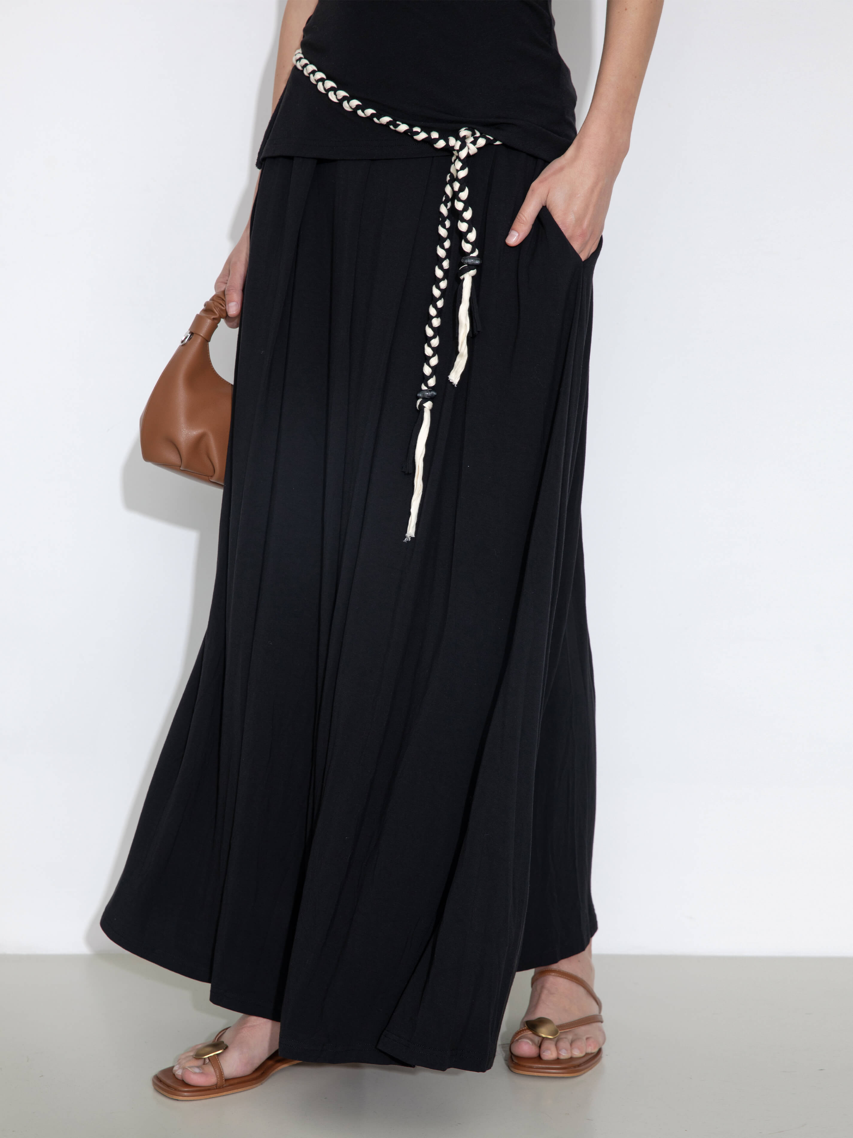 Pleated Hand-Braided High-Stretch Maxi Skirt-11