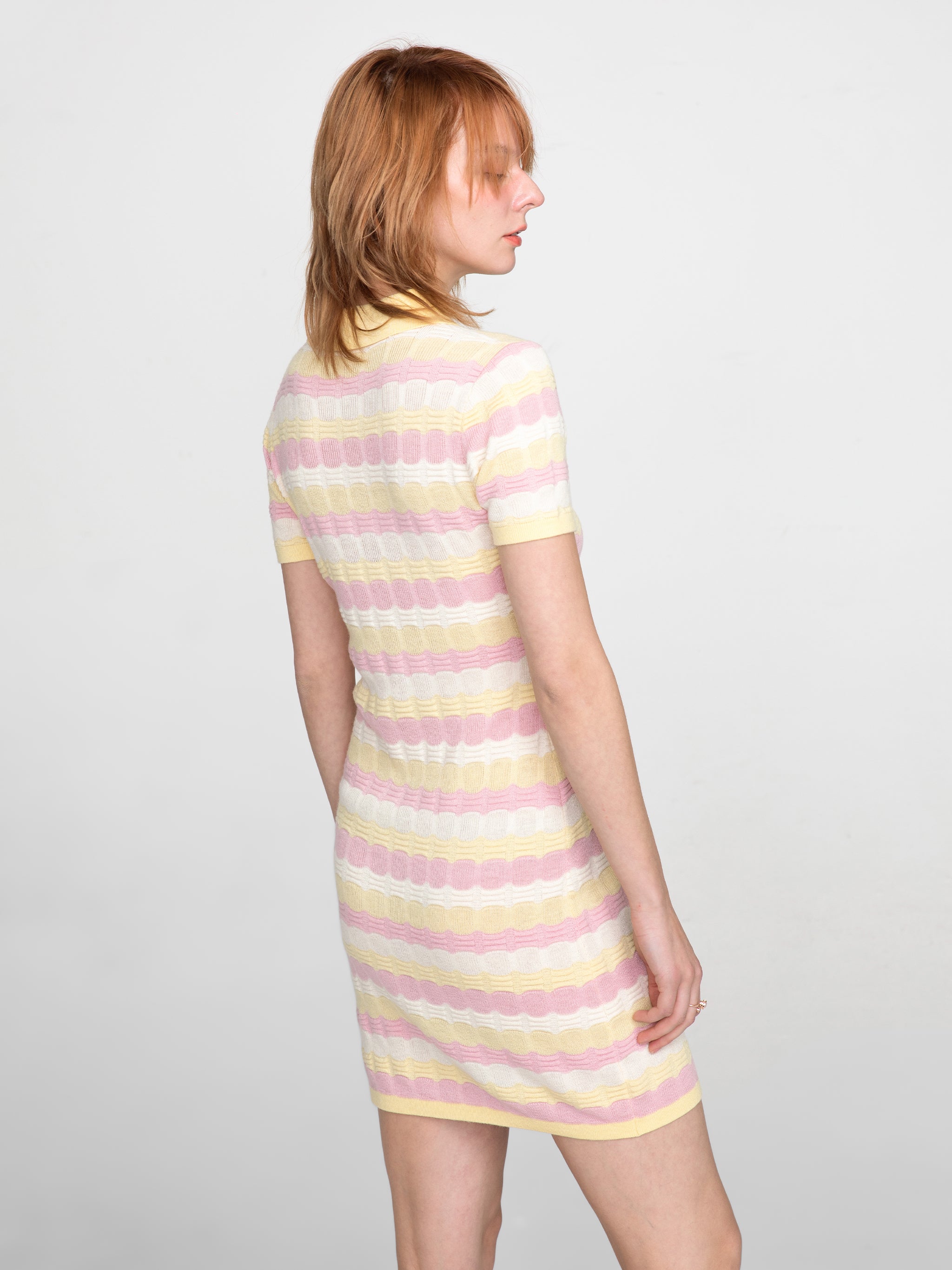 Polo Short Sleeve Striped Knit Dress-10