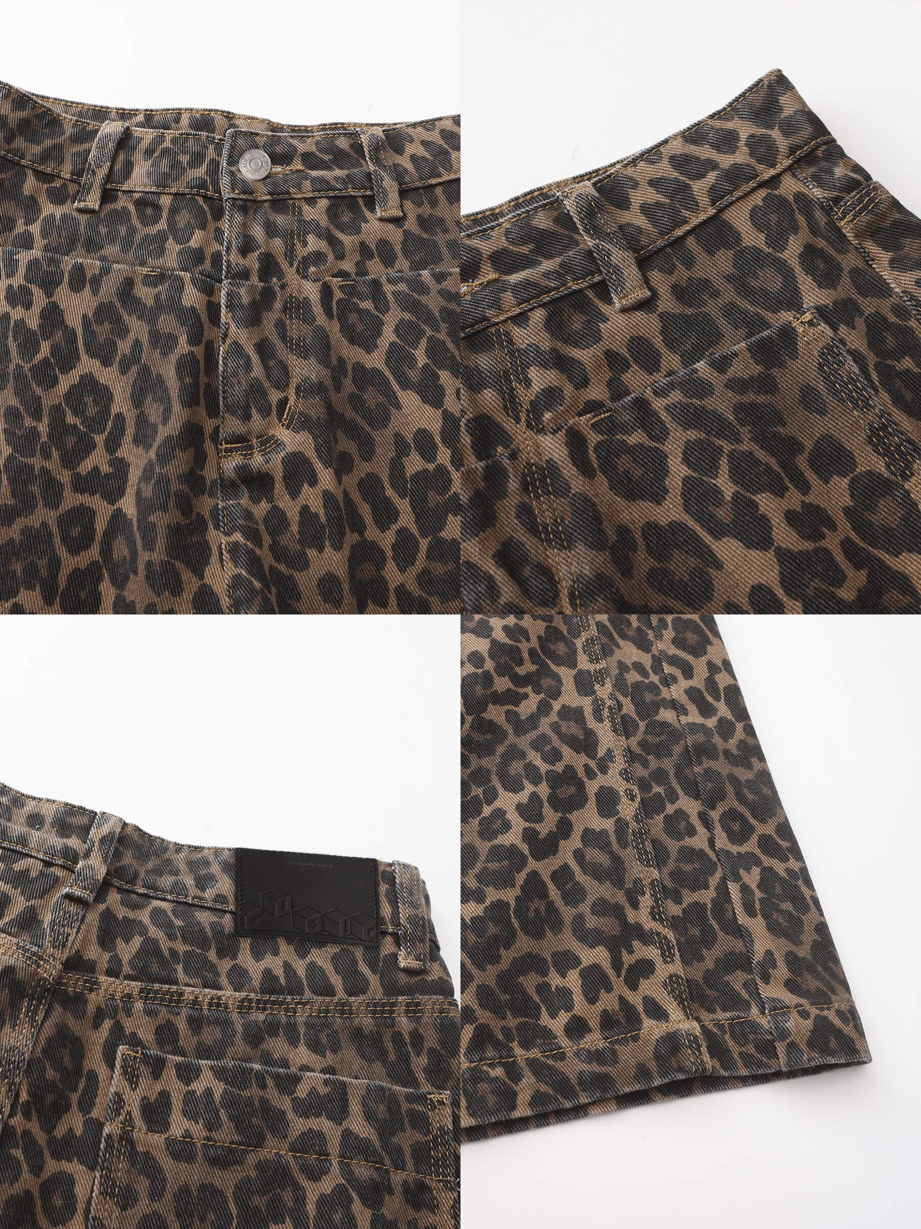 Leopard Wide Leg Denim Jeans-10