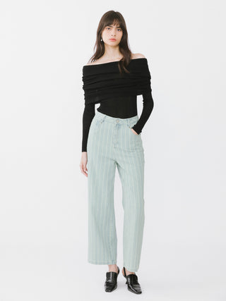 Pinstriped Wide Leg Cropped Jeans