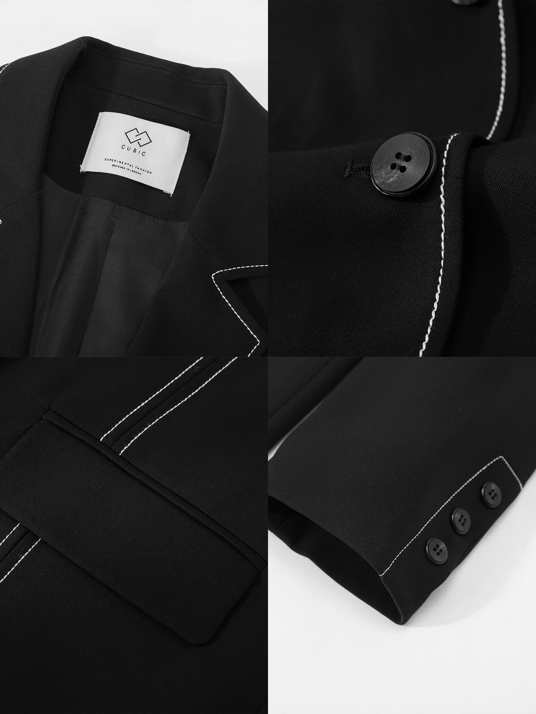 Single Breasted Contrast Topstitch Long Blazer-10