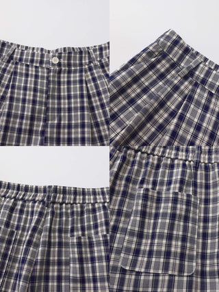 Striped Check High-Waisted Wide-Leg Casual Pants