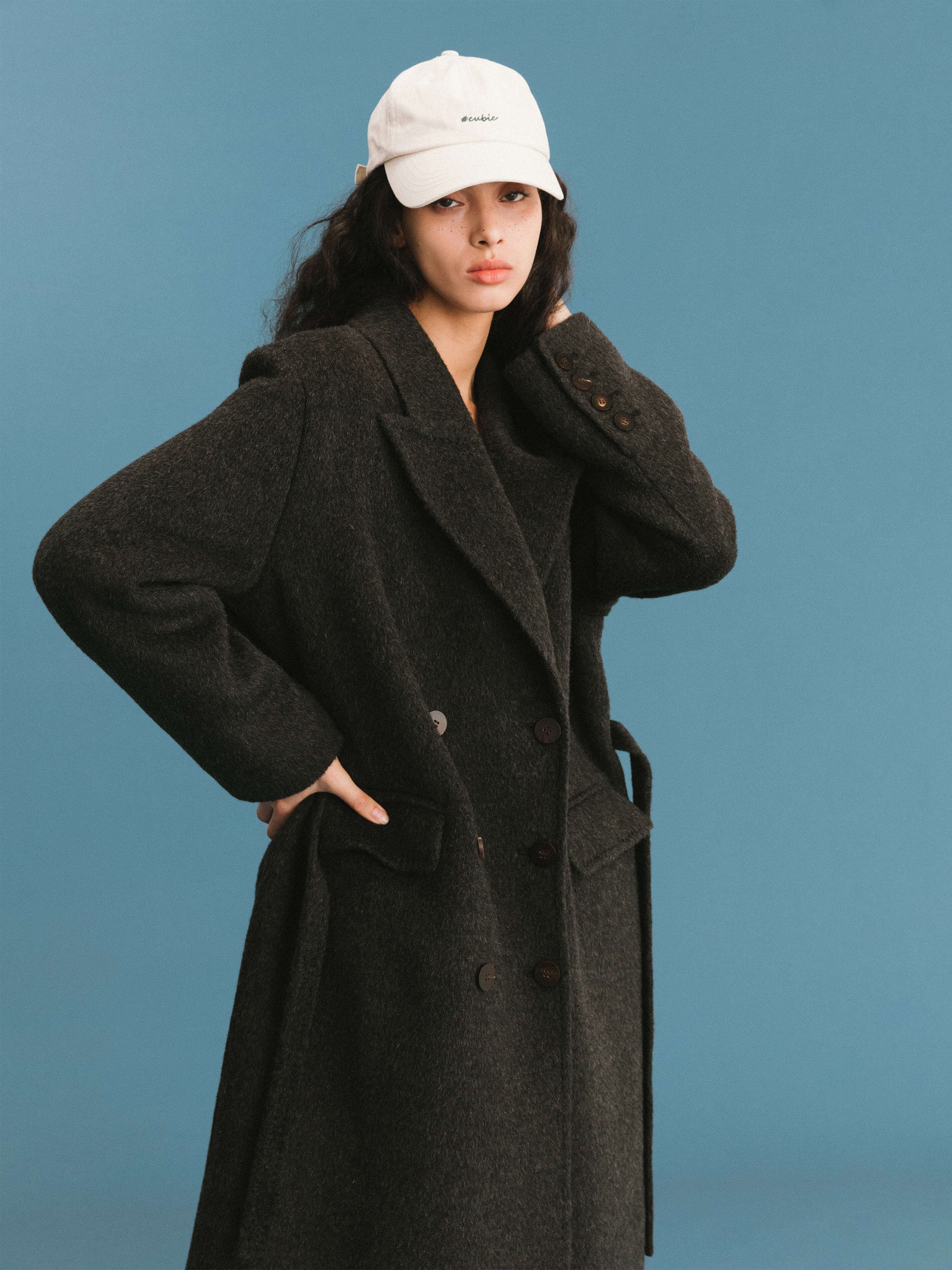 ONE BY CUBIC Straight Wool Blend Long Coat-11
