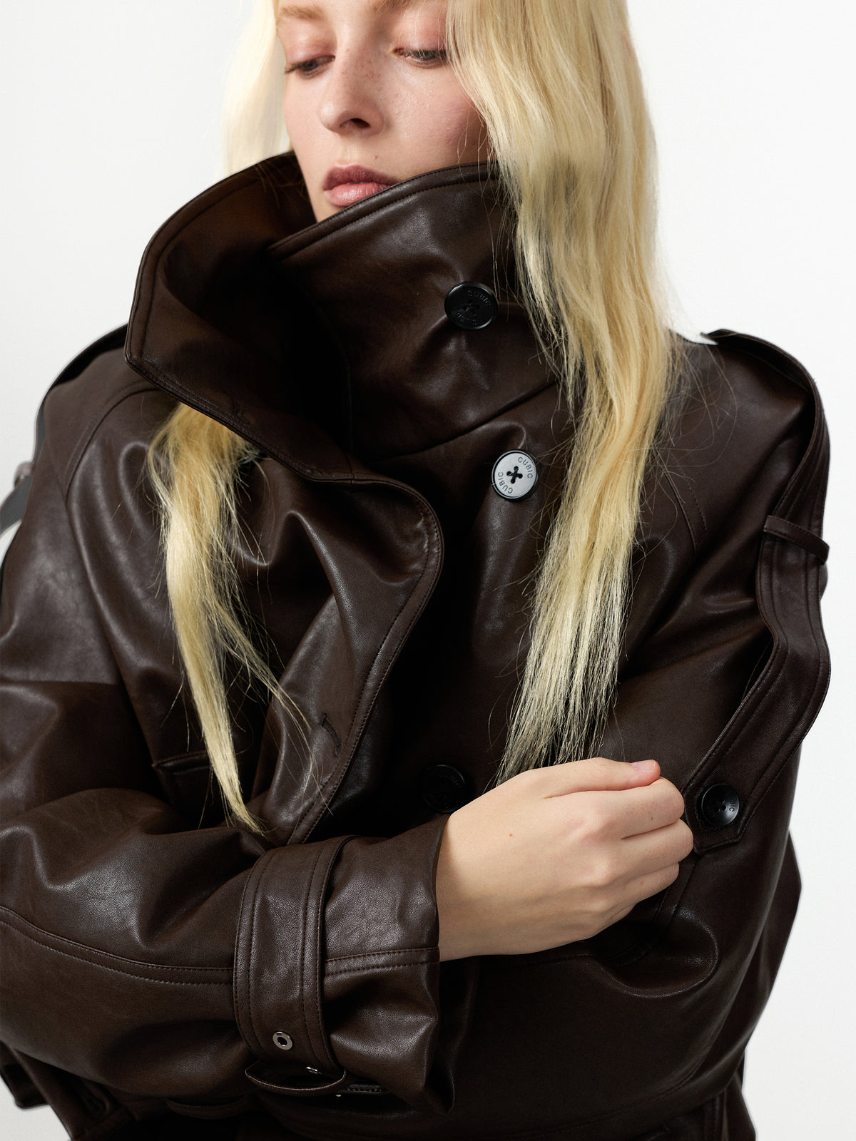 CUBIC Faux Leather Down Jacket-10