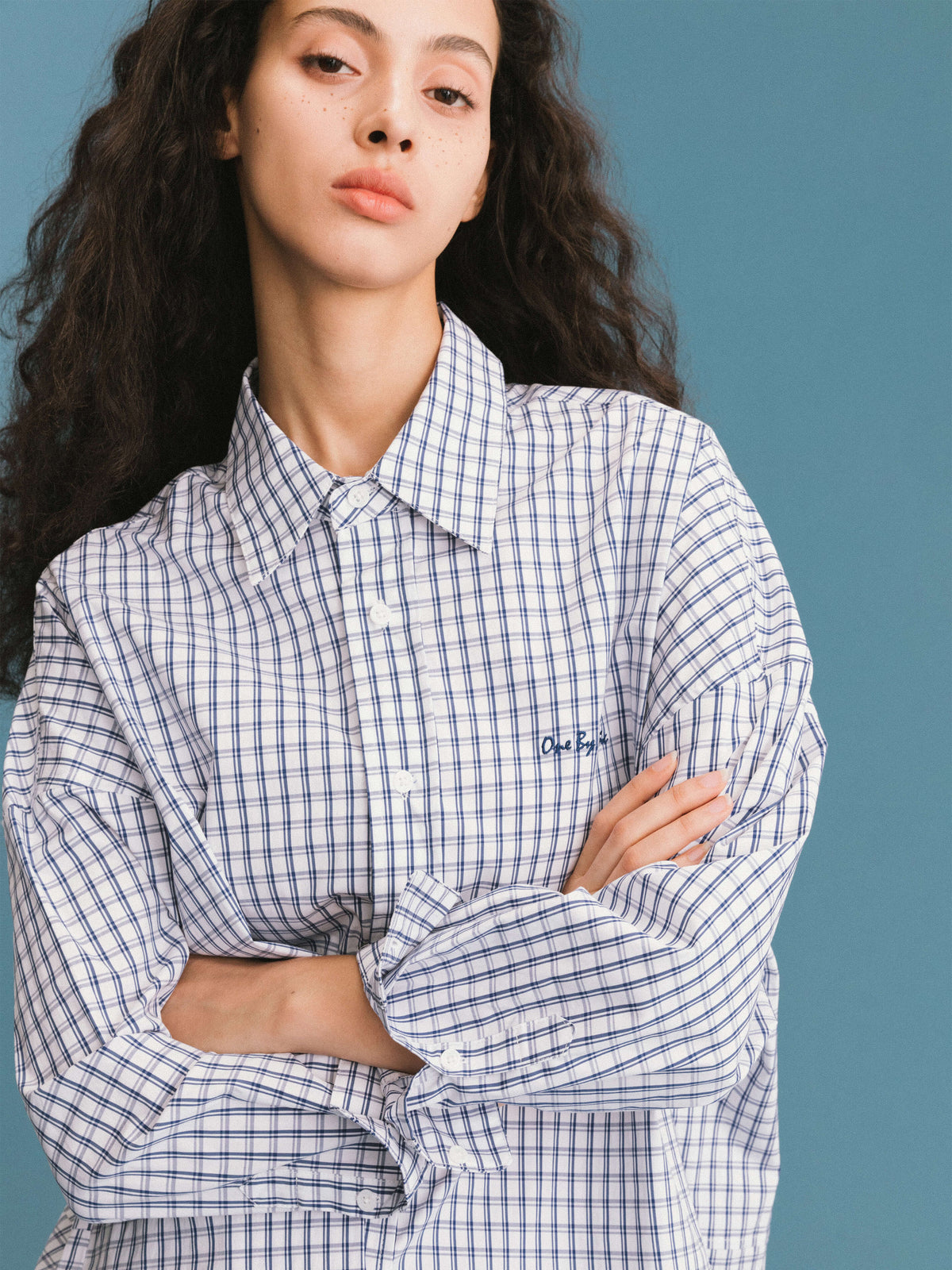 ONE BY CUBIC Checked Oversized Cotton Shirt-12