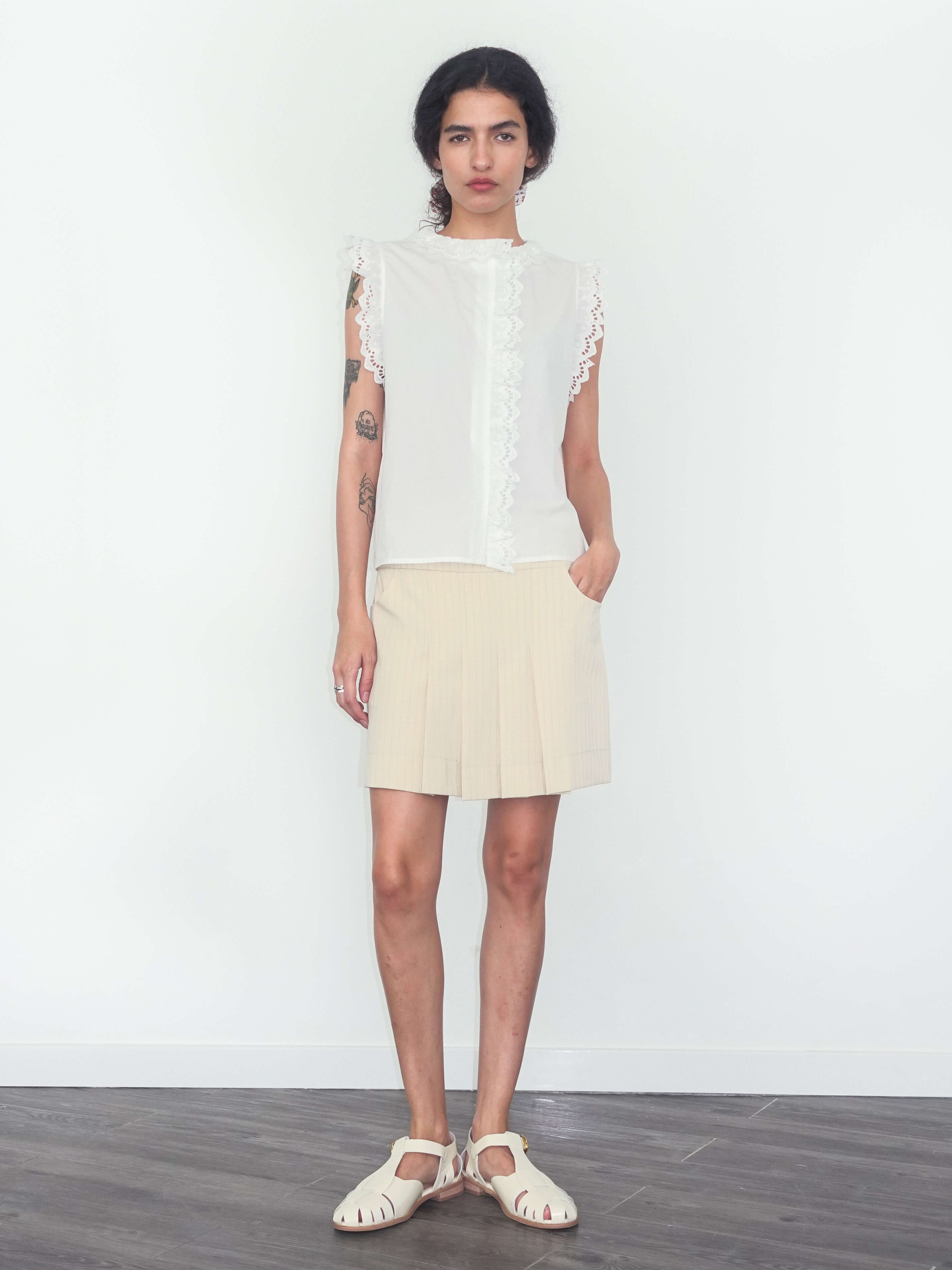 Pinstripe Pleated Mini Skirt-11