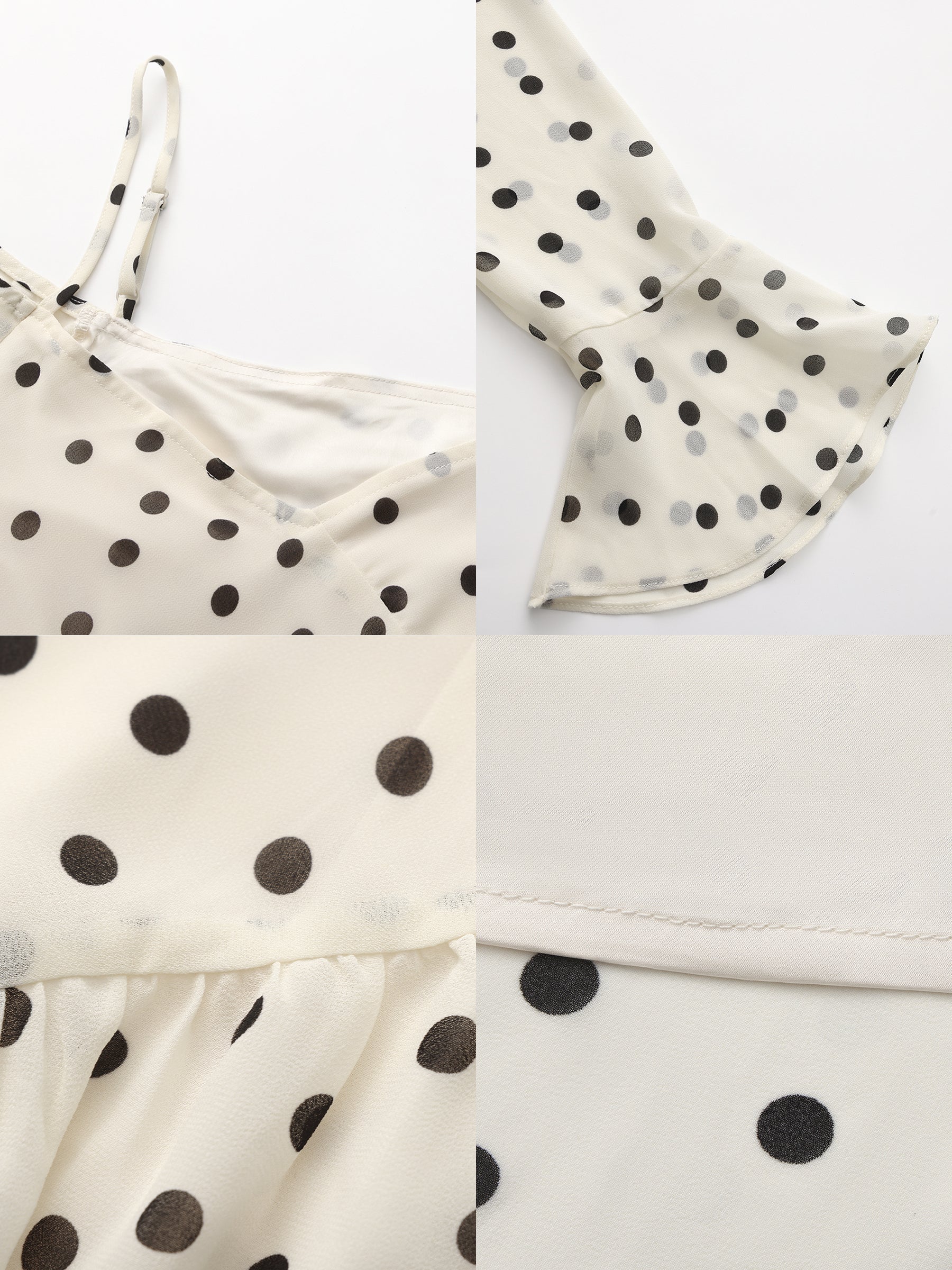 Polka Dot Off-Shoulder Cami Sleeve Maxi Dress-9