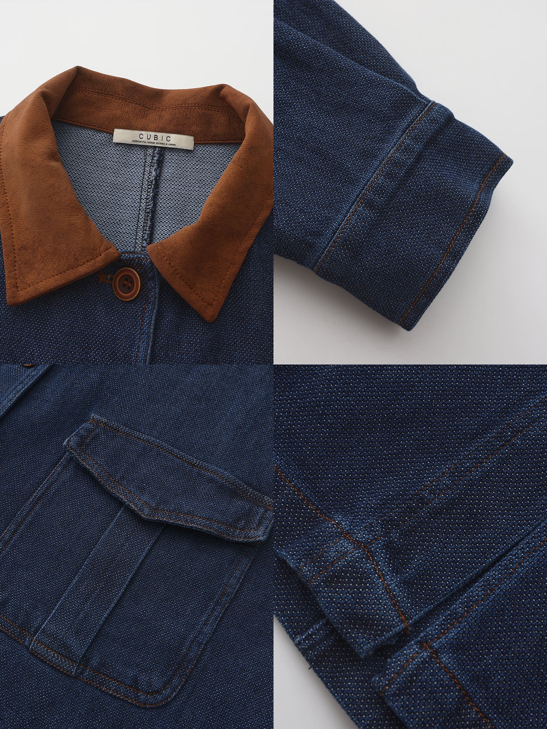 Retro Contrast Color Cotton Denim Jacket-10