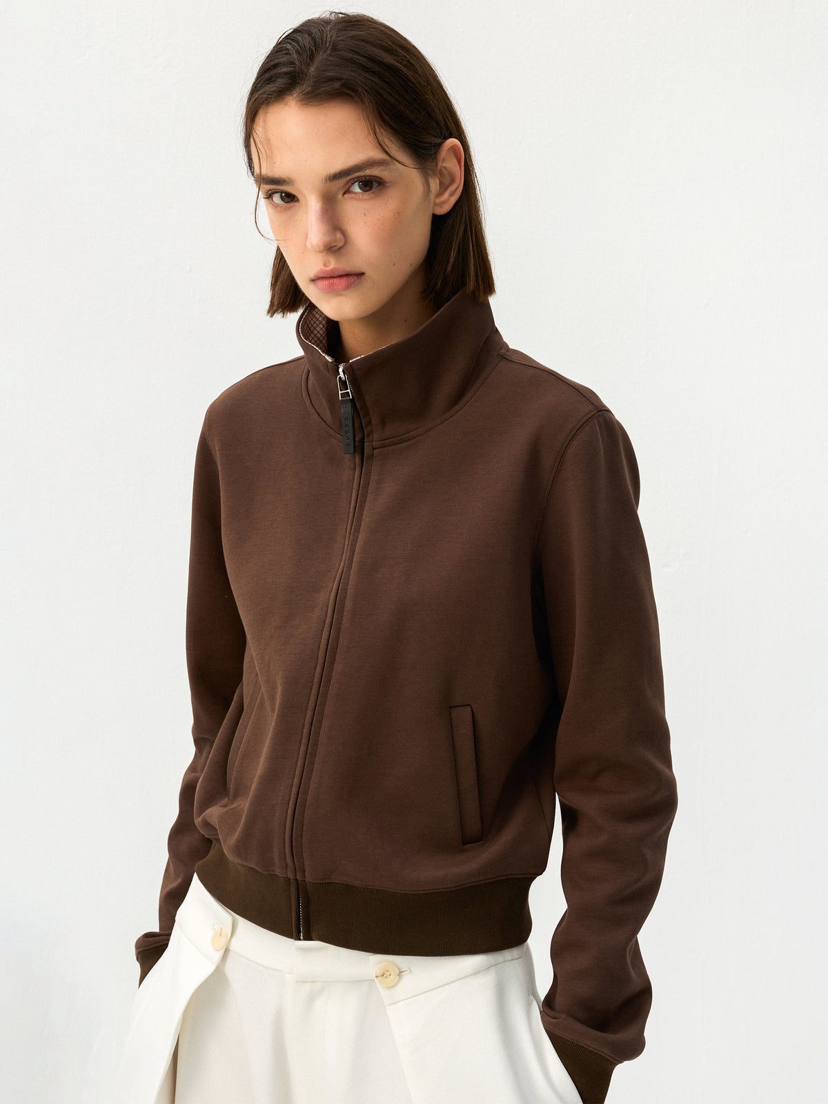 CUBIC Checked Collar Zip-Up Jacket-10