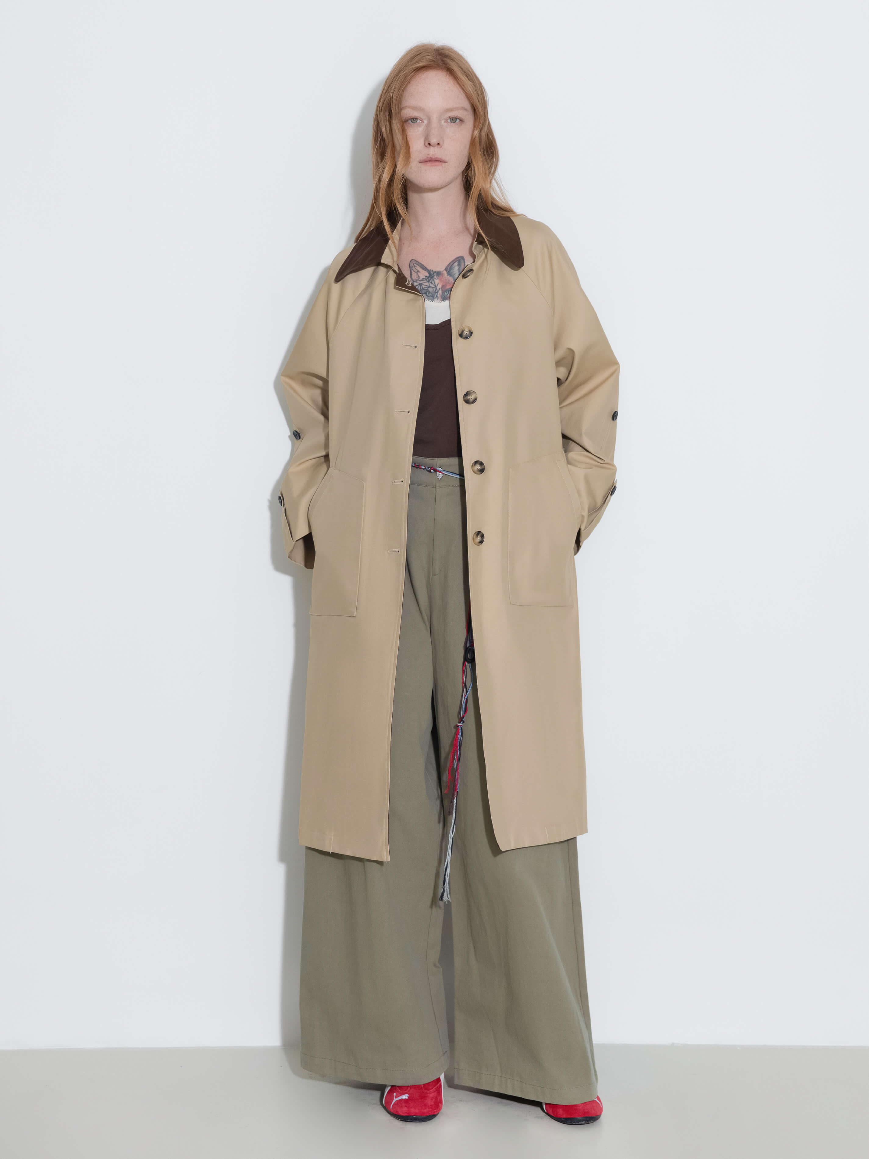 Color-Blocked Collar Long Trench Coat-11