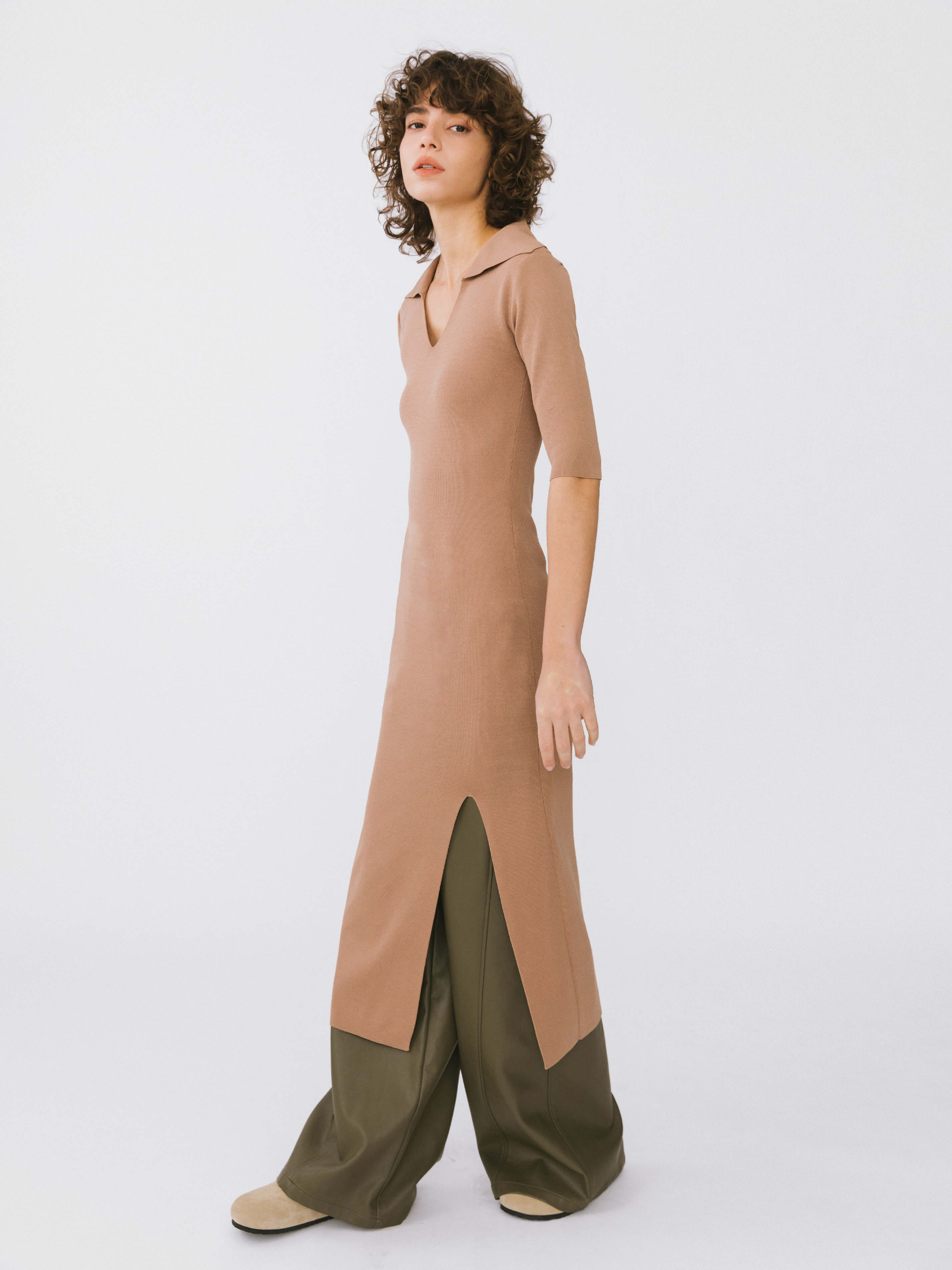 3/4 Sleeve Slitted Dress-3
