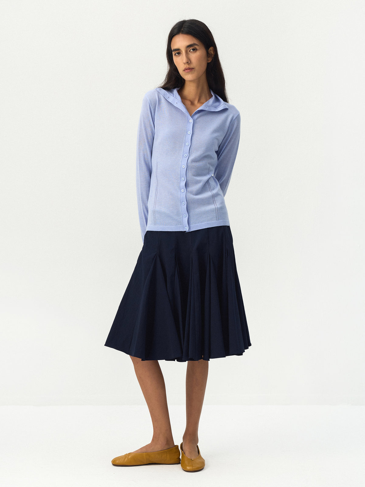 CUBIC Pleated Flared Midi Skirt-10