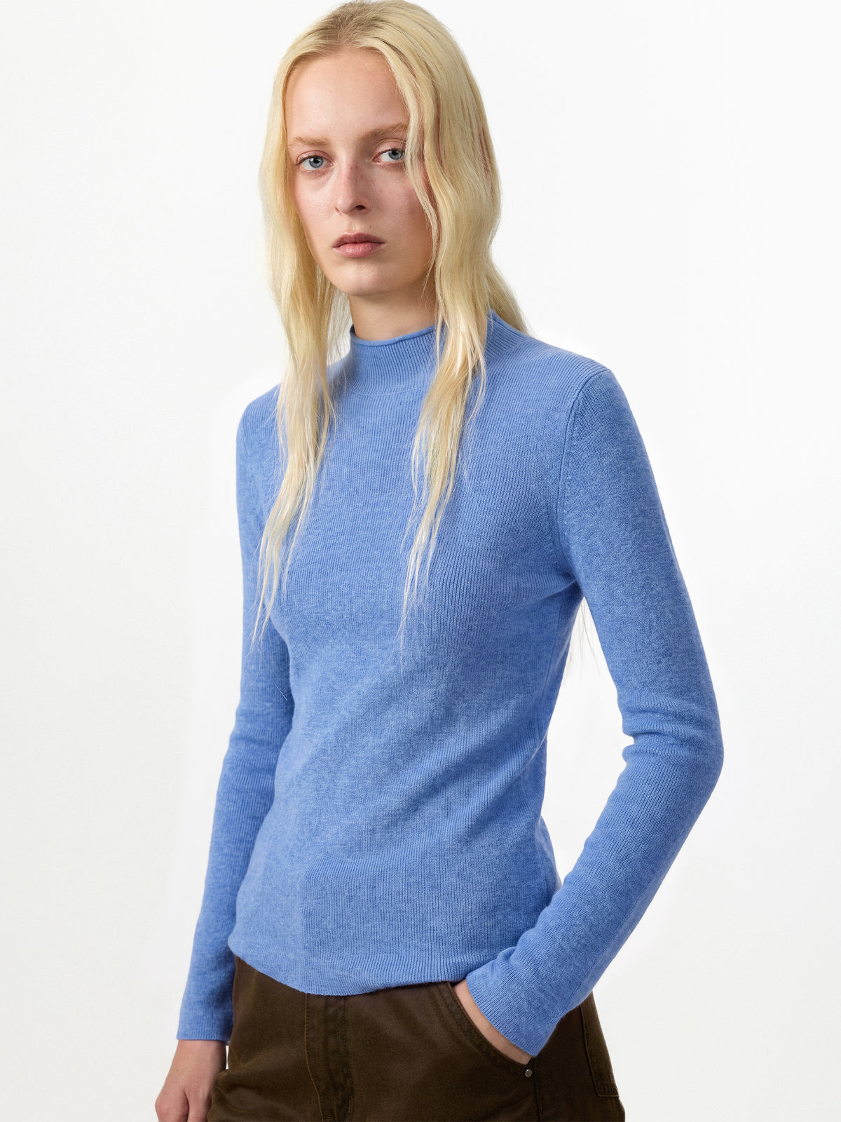 CUBIC 100% Wool Mock‑Neck Fitted Knit Top-10