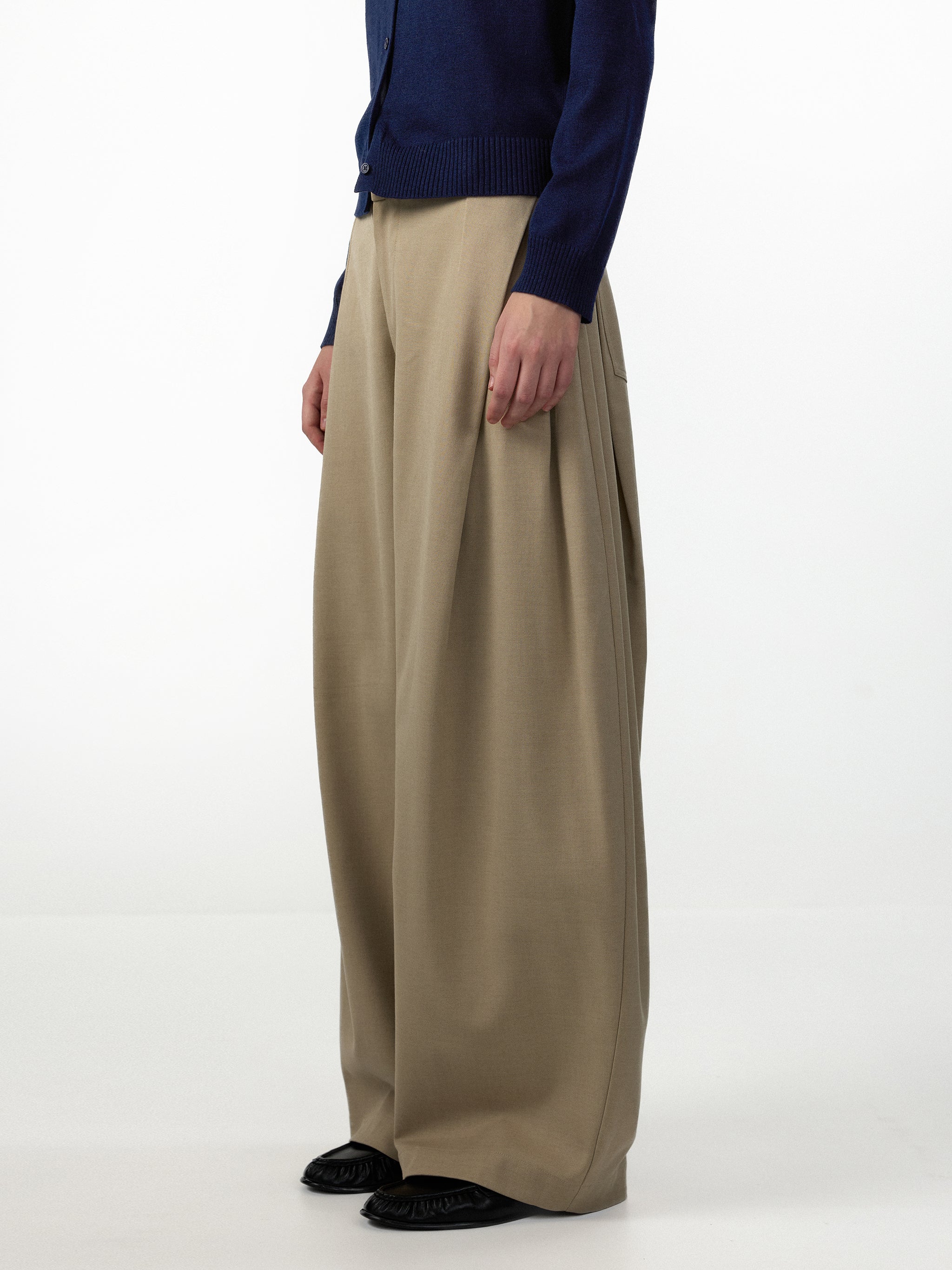 CUBIC Wool Blend Wide Leg Trousers-10