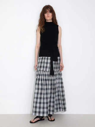 Tie-Detail Sleeveless Mock Neck Top