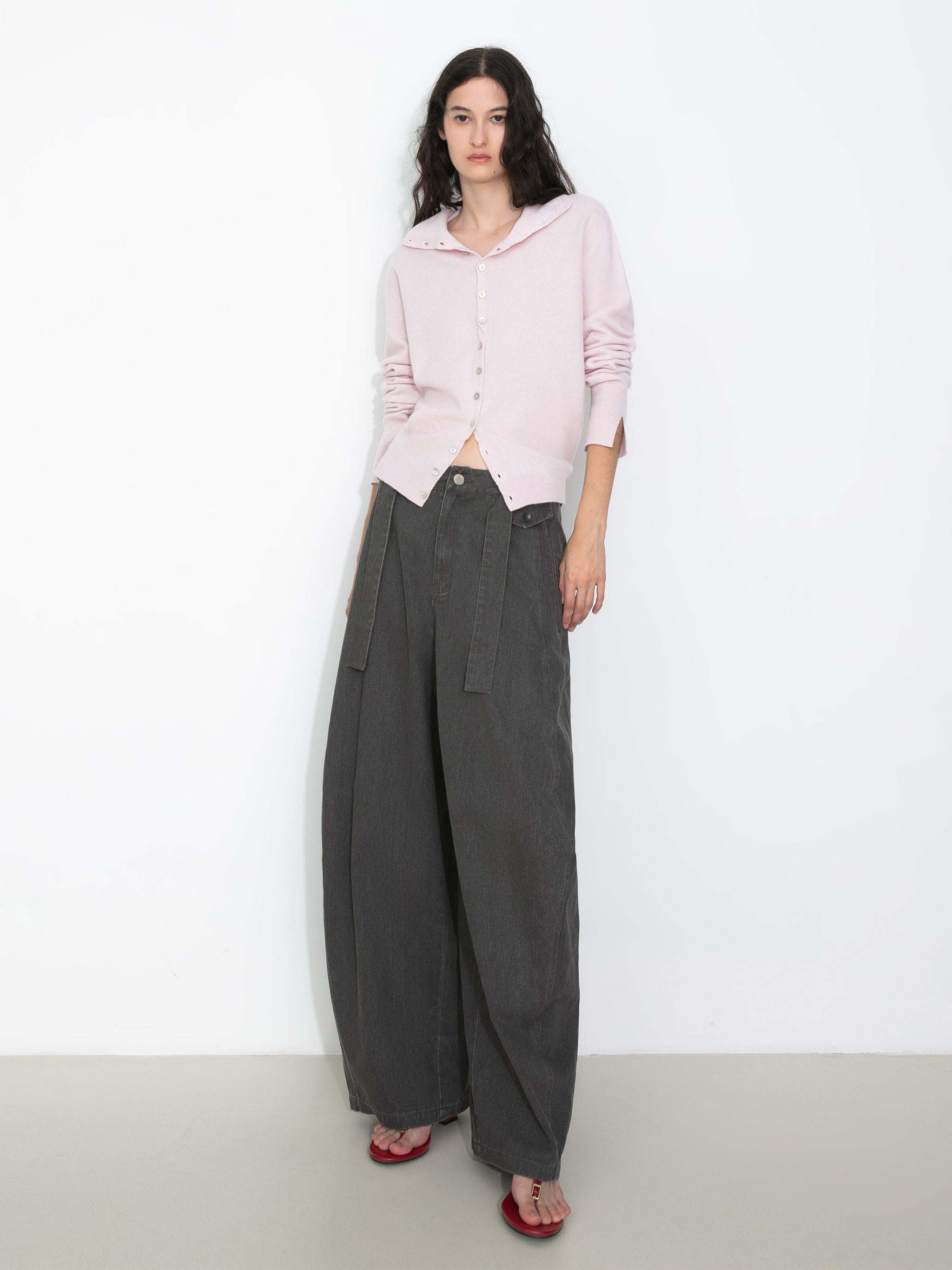 Wide Belted Tapered-Leg Denim Trousers-10