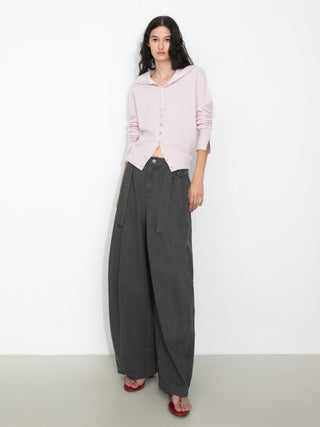 Wide Belted Tapered-Leg Denim Trousers