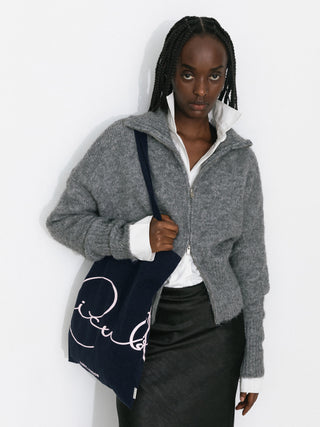 Retro Stand Collar Zip-Up Cardigan