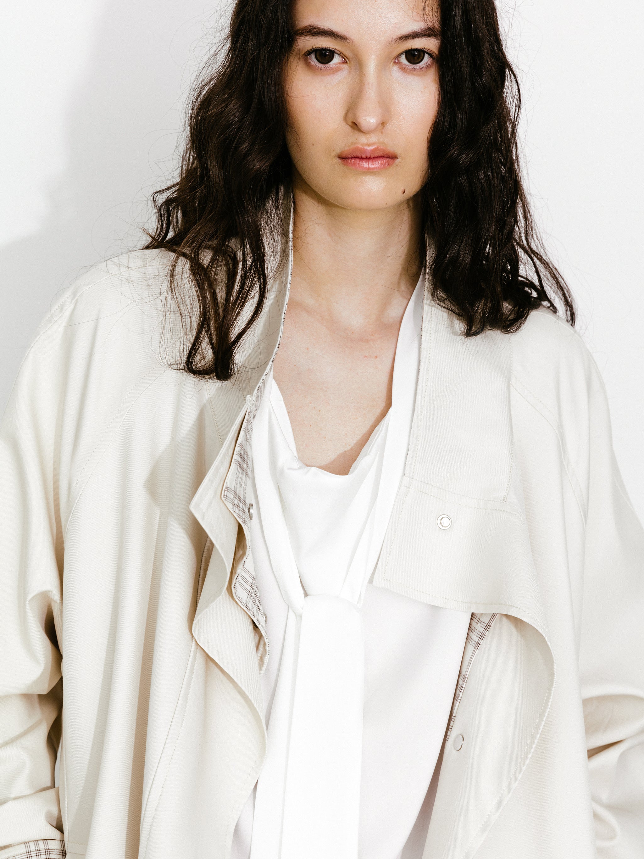 Funnel Neck Colorblock Cuff Trench Coat-8