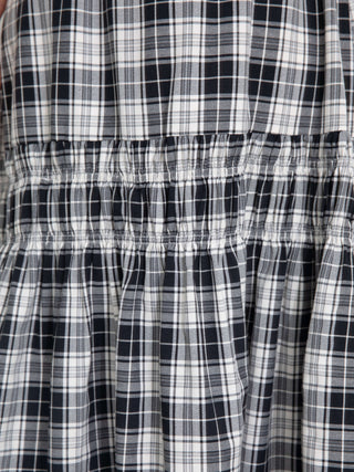 Elastic Drawstring High Waist Checked Skirt
