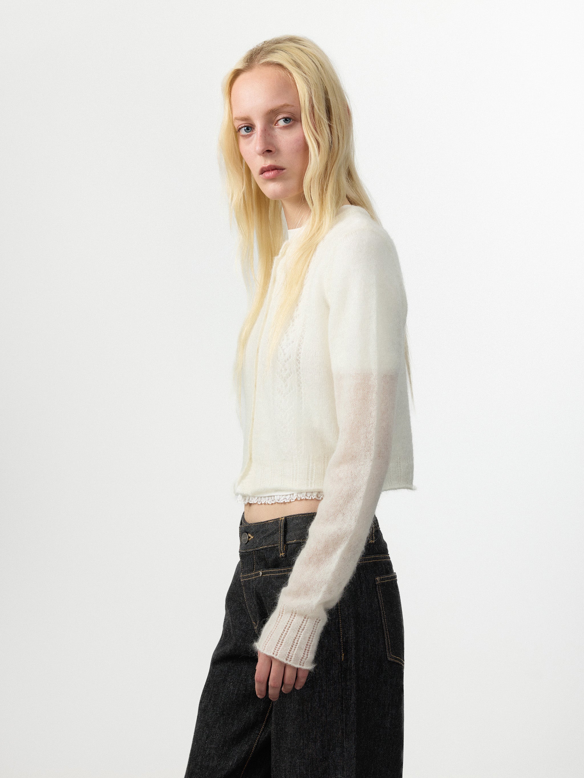 CUBIC Mohair Blend Pointelle Cardigan-10