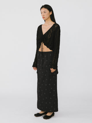 Thin Knit V-Neck Drawstring Top