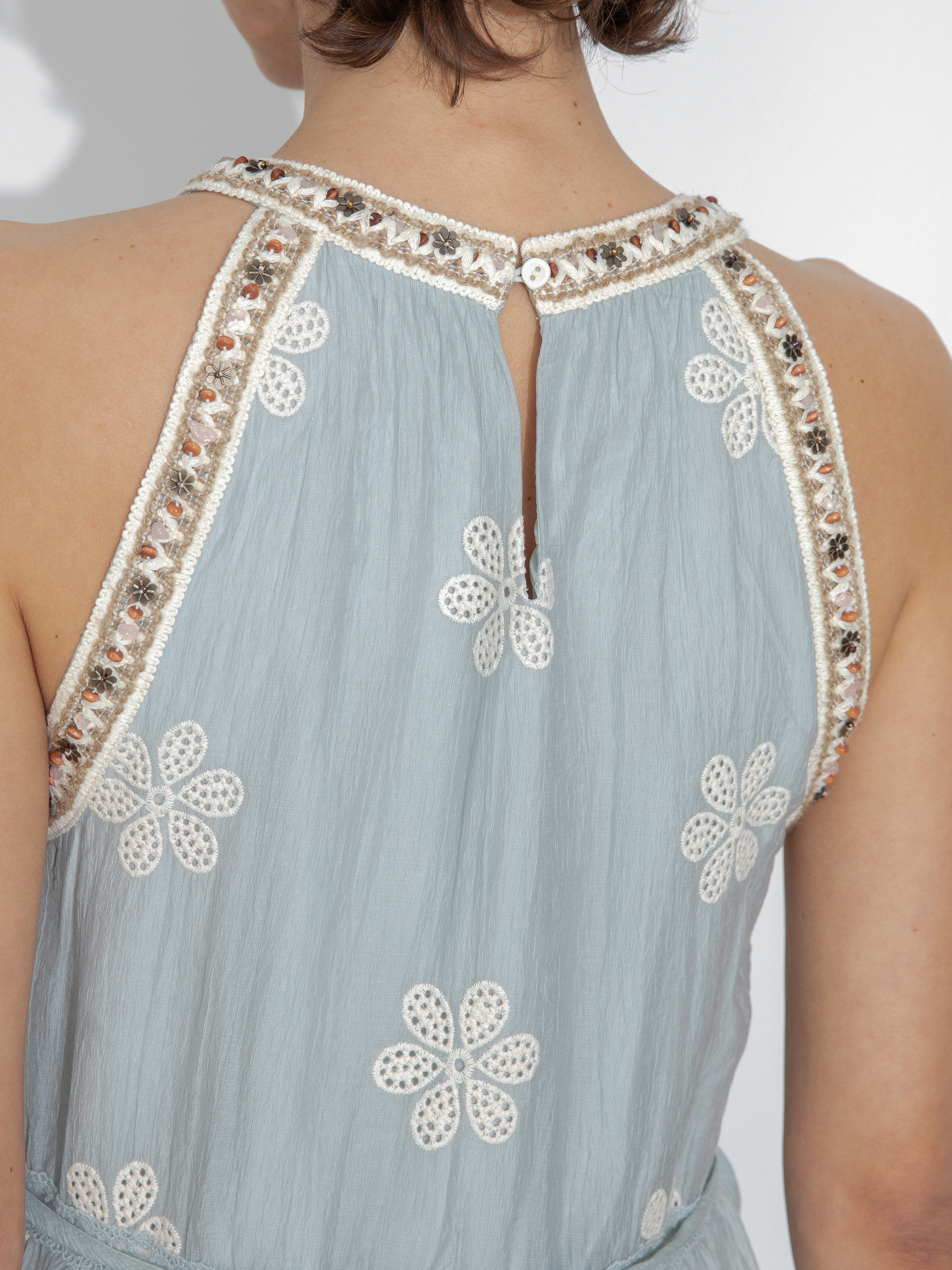 A-Line Halter Round-Neck Embroidered Maxi Dress-11