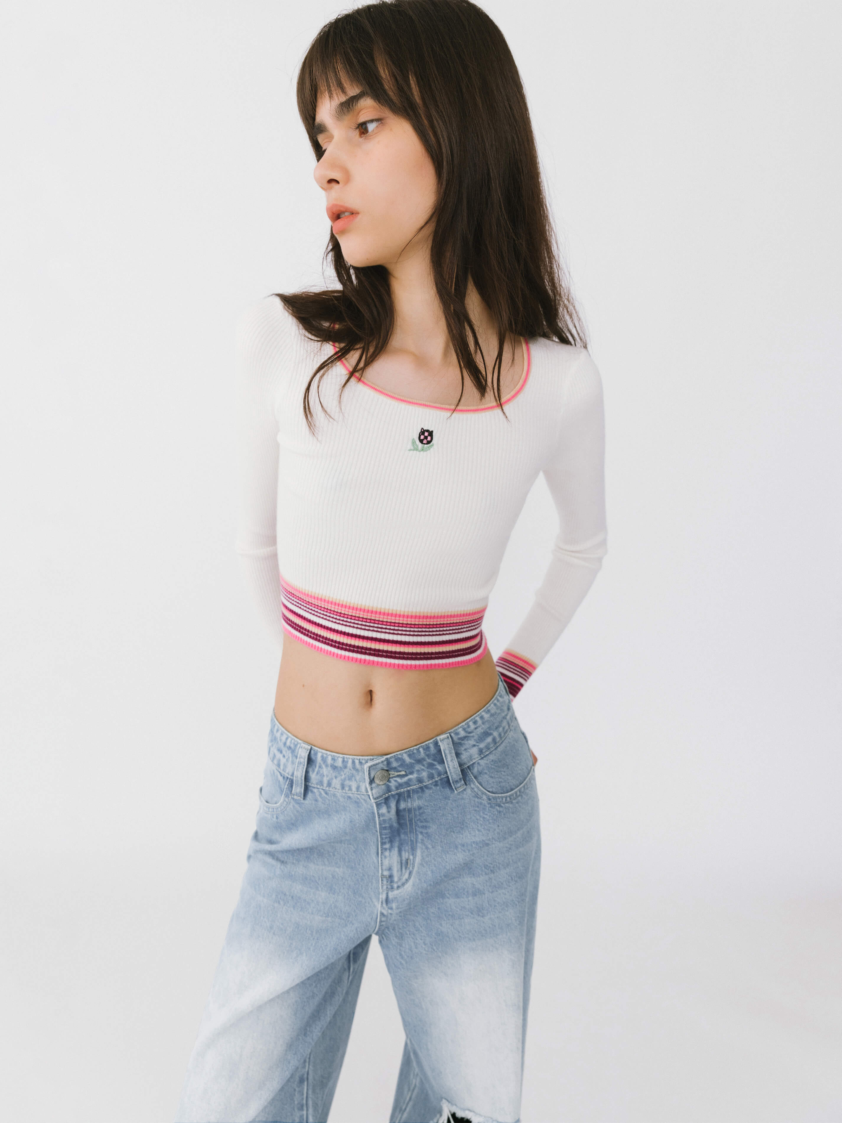 Boat Neck Long Sleeve Knit Top