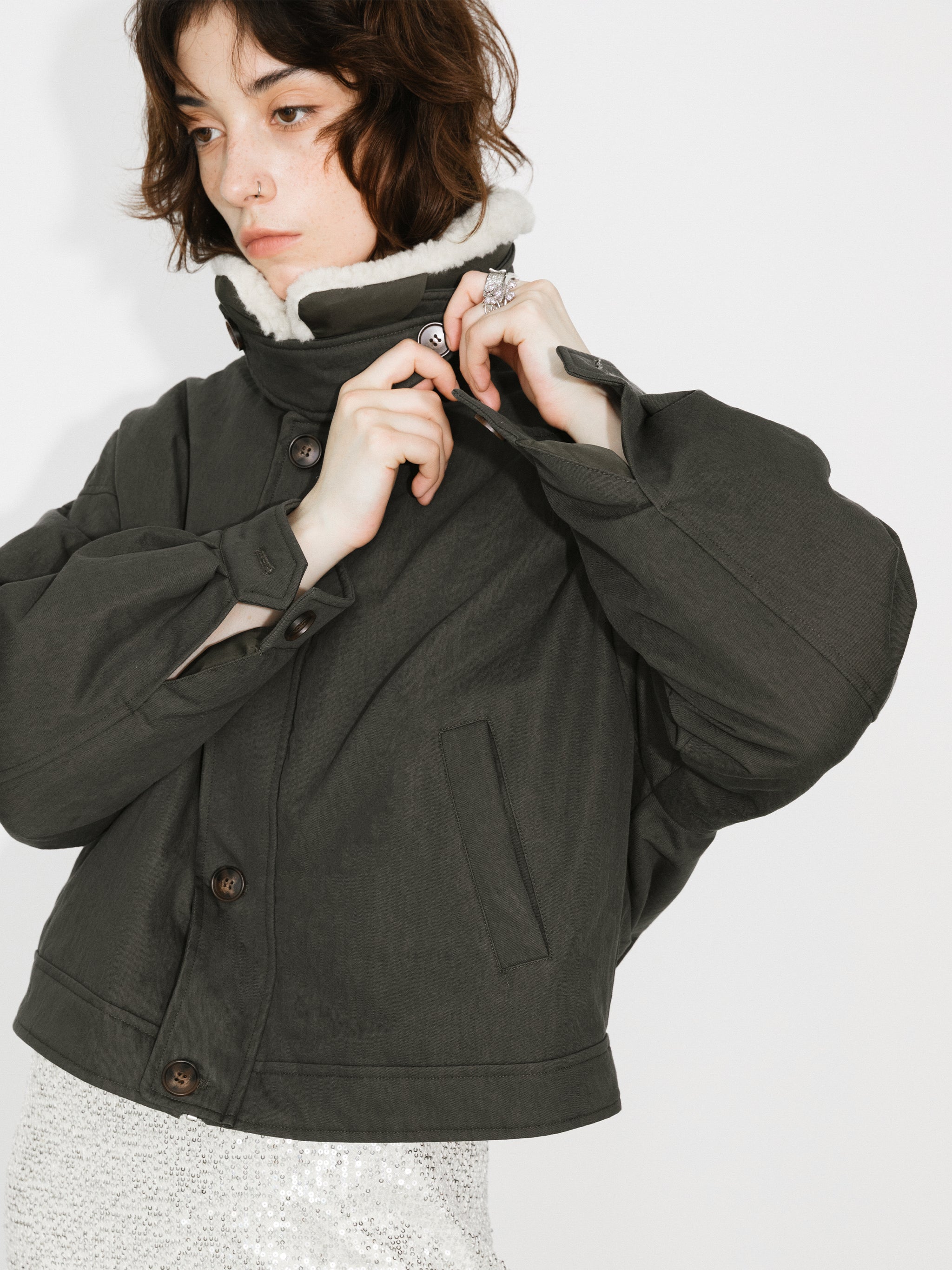 Removable Fur Collar High Neck Down Coat-10