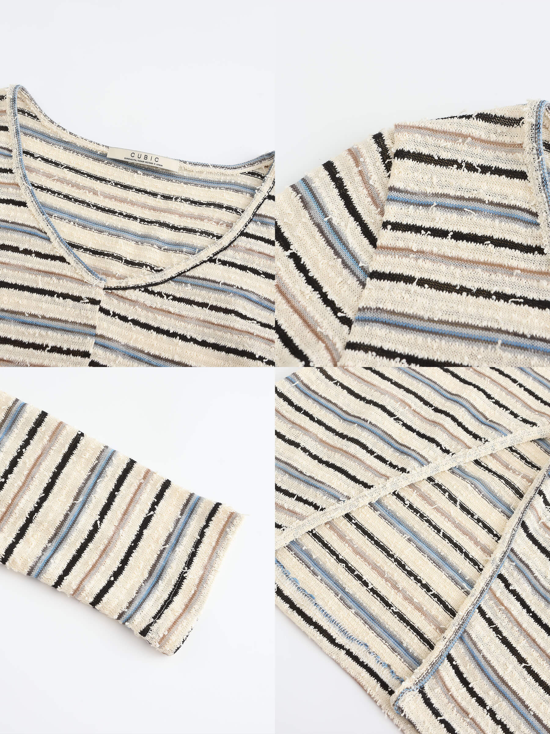 Front Slit Striped Long Sleeve Top-9