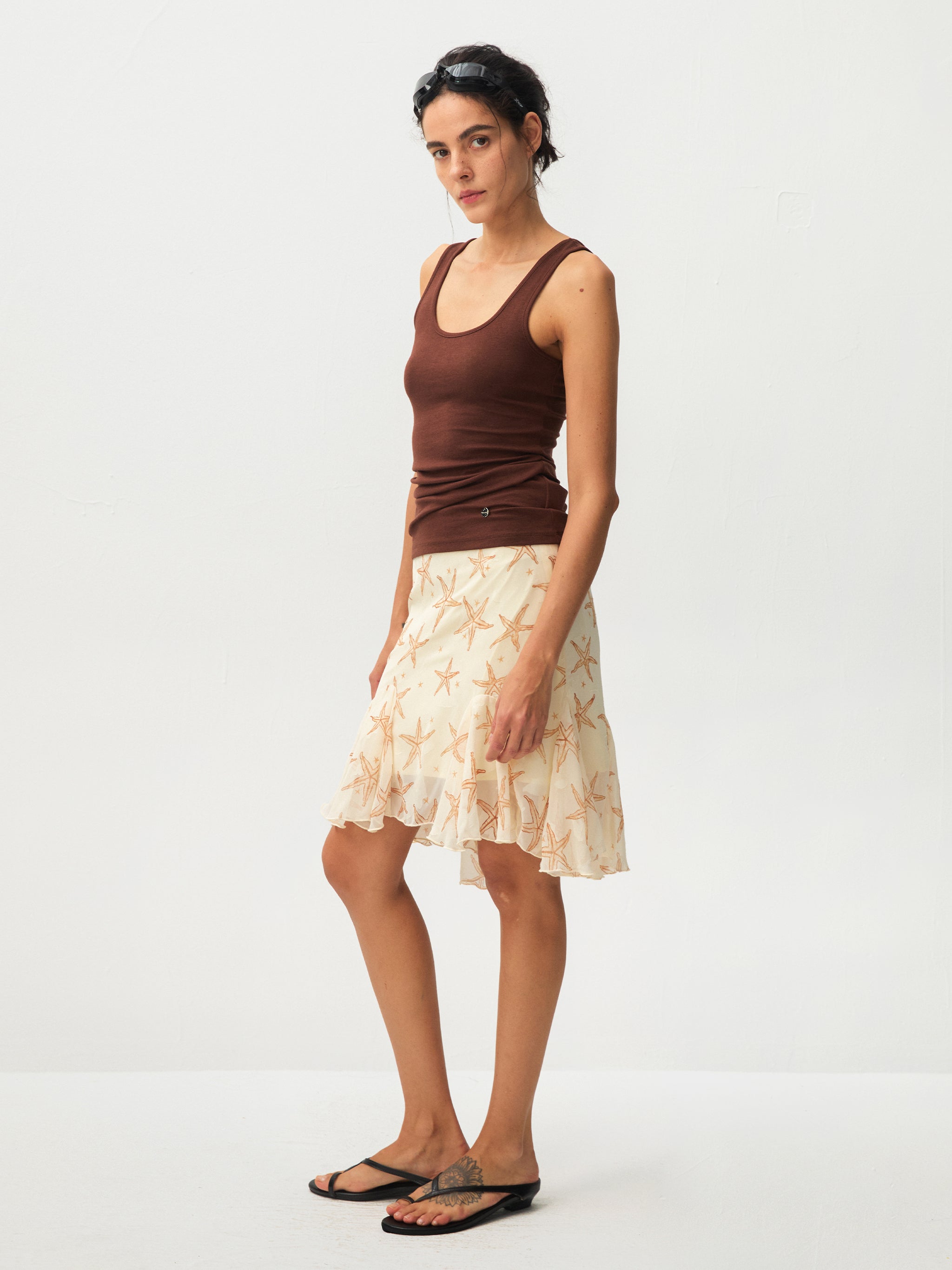 CUBIC Starfish Print Flare Midi Skirt-10