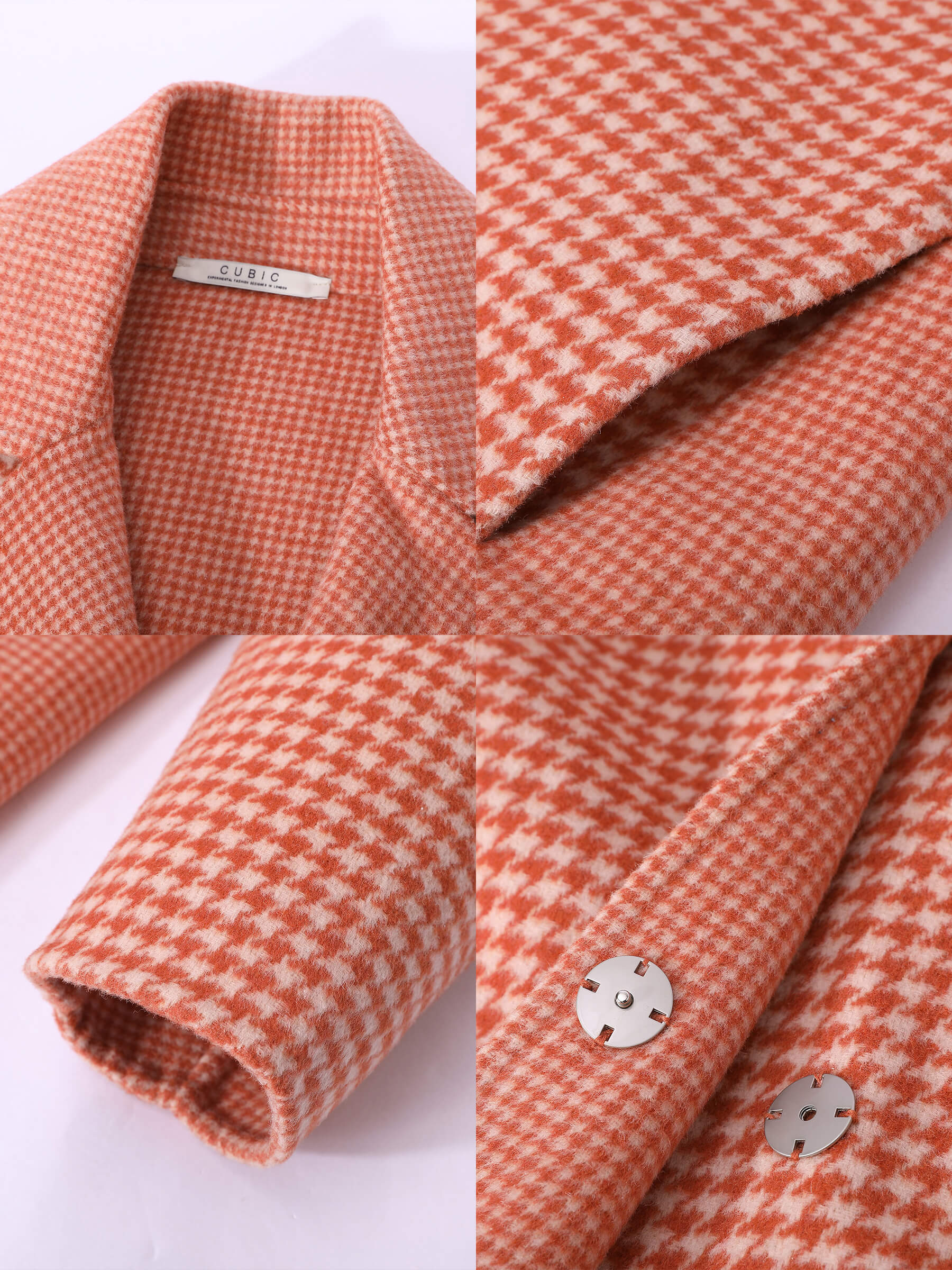 Orange Houndstooth Wool Coat-10