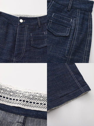 Linen-Cotton Lace Wide-Leg Straight Jeans