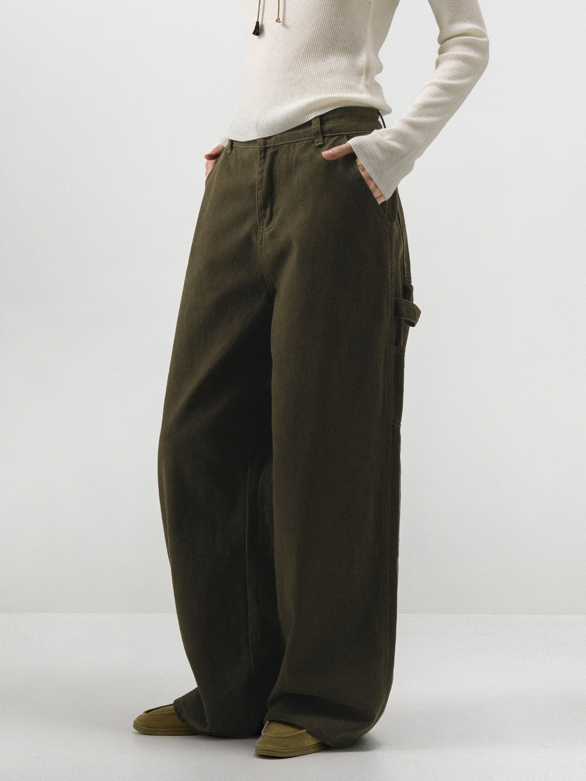 Washed Cotton Wide Leg Jeans-10