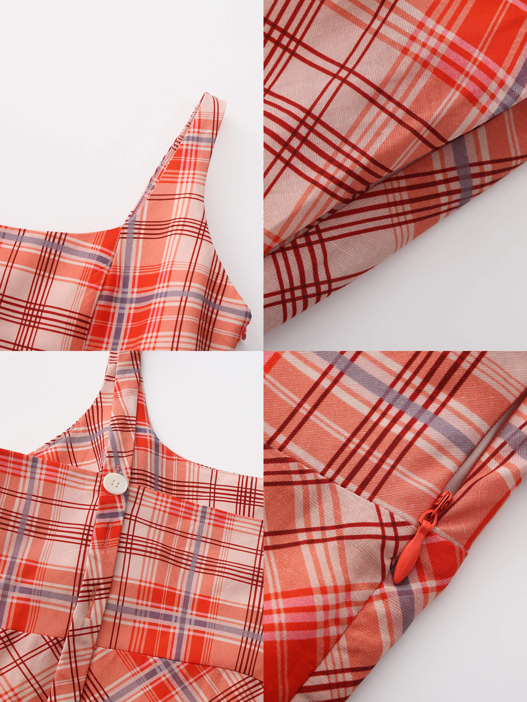 Red Check Print Square Neck Dress-11