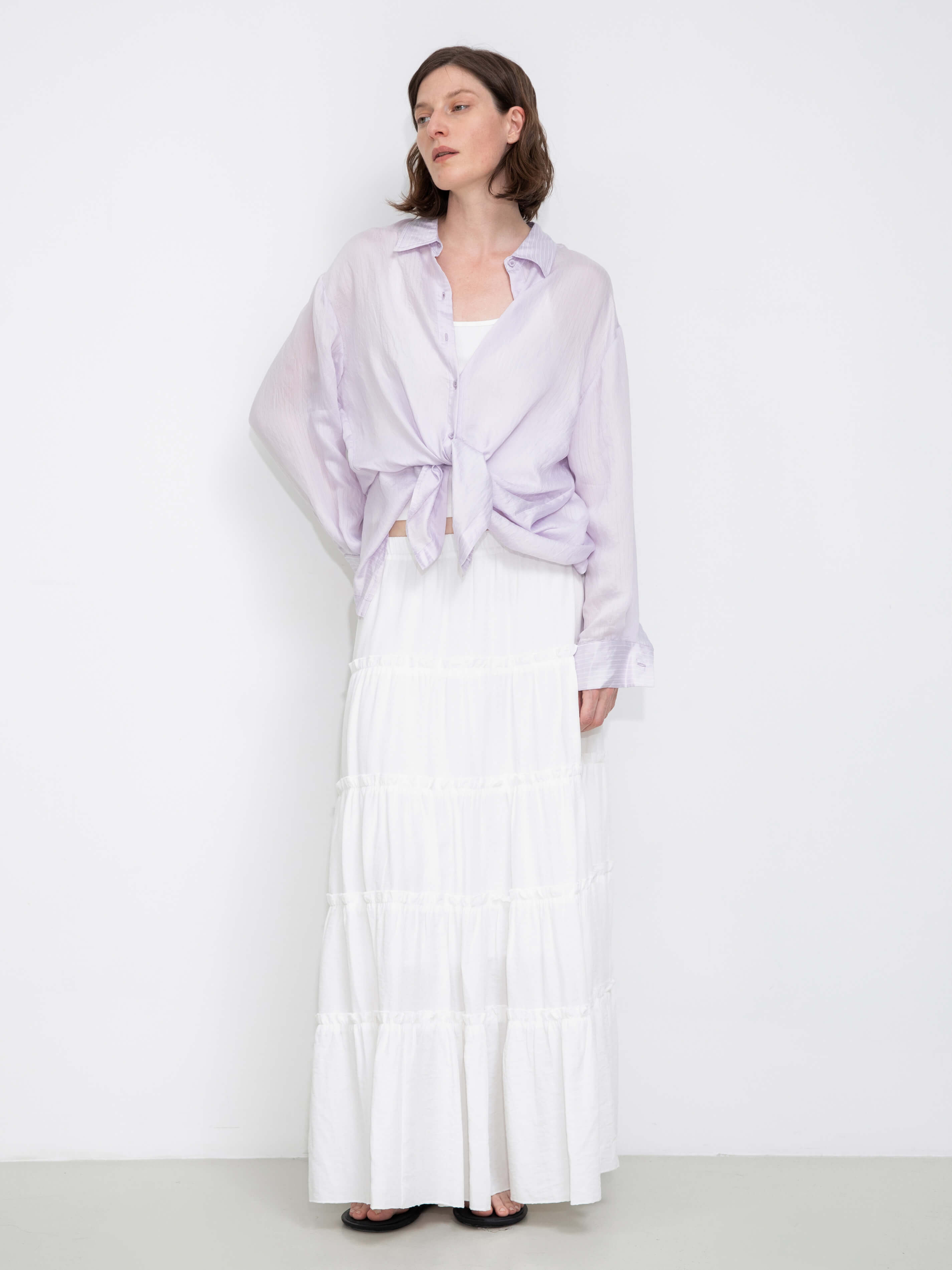 Semi-Sheer Oversized Striped Pattern Shirt-11