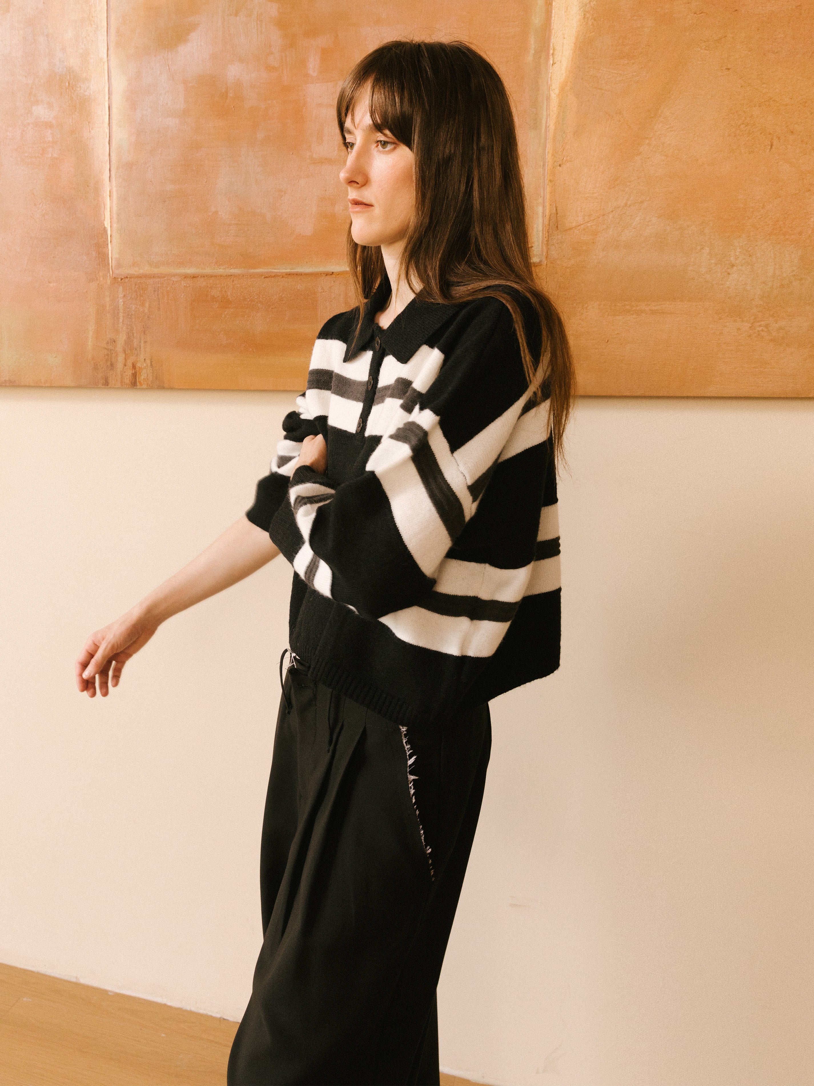 Oversized Contrast Striped Sweater-11
