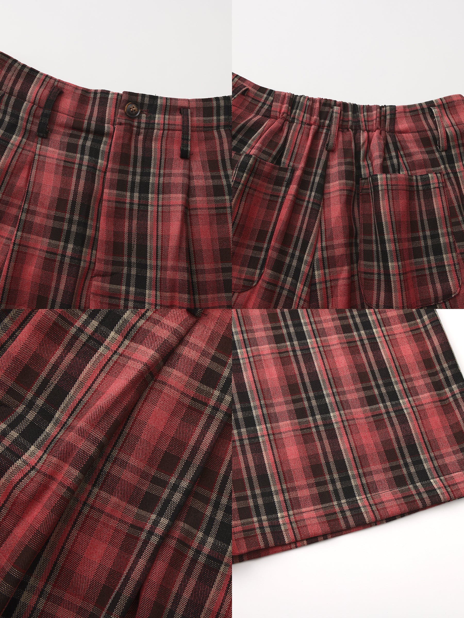 Striped Check Wide-Leg Draped Floor-Length Trousers-9
